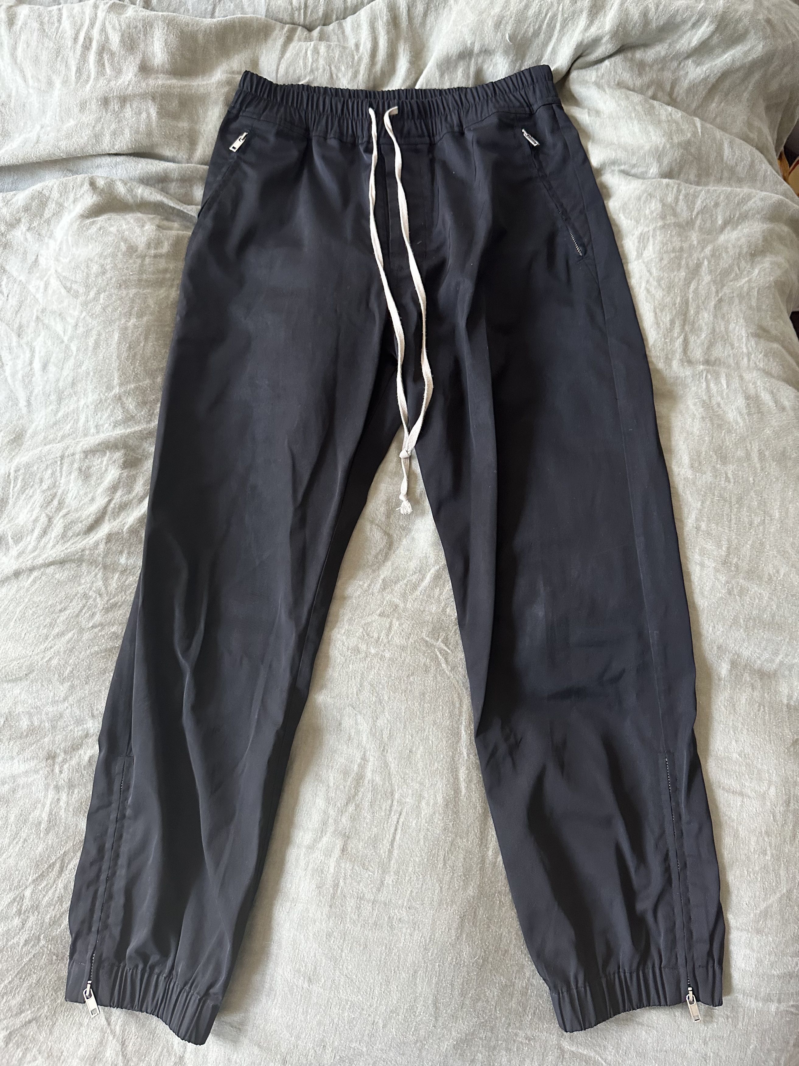 image of Rick Owens Tapered Twill Trackpants in Black, Men's (Size 32)