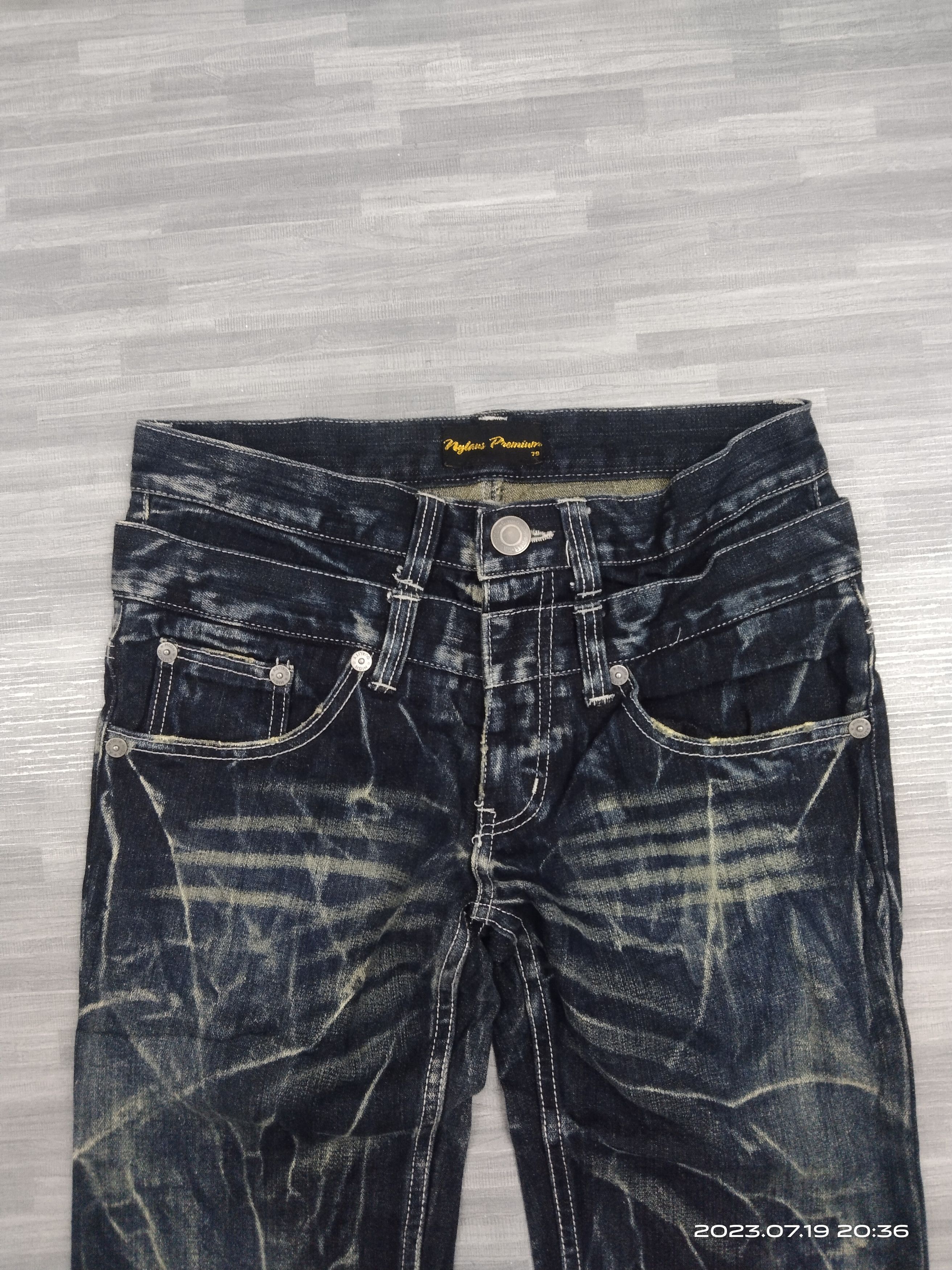 Japanese Brand FLARE SUPER WASHED NYLAUS DENIM PANTS Size US 30 / EU 46 - 4 Thumbnail