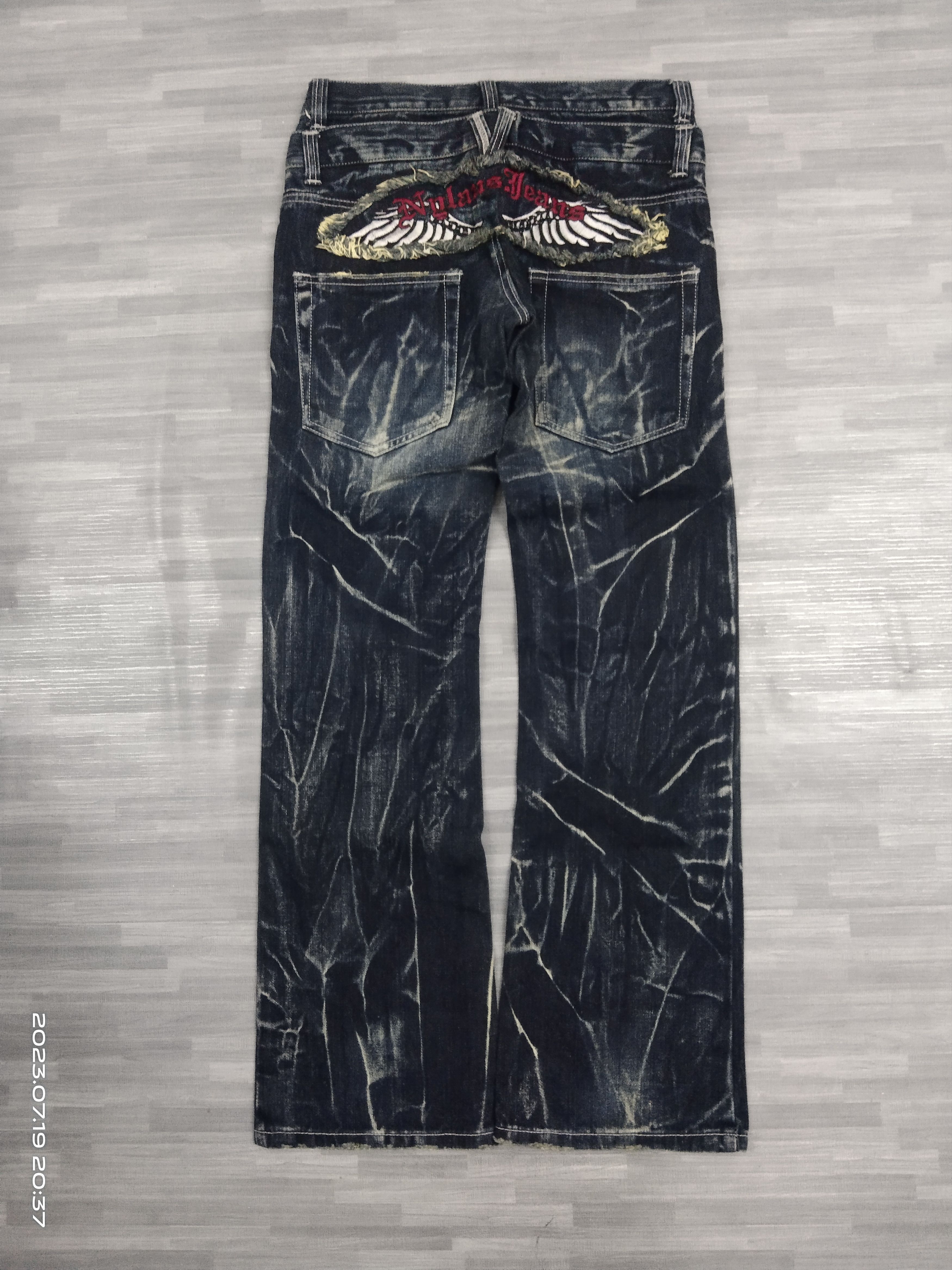 Japanese Brand FLARE SUPER WASHED NYLAUS DENIM PANTS Size US 30 / EU 46 - 3 Thumbnail