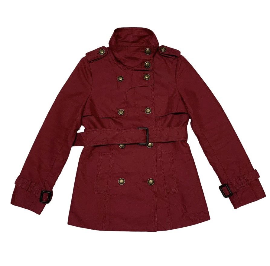 Burberry Rare Red Burberry Belted Coat Checkered Inner Made in Japan Size XS / US 0-2 / IT 36-38 - 1 Thumbnail