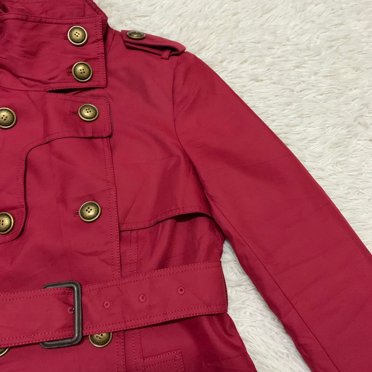Burberry Rare Red Burberry Belted Coat Checkered Inner Made in Japan Size XS / US 0-2 / IT 36-38 - 4 Thumbnail