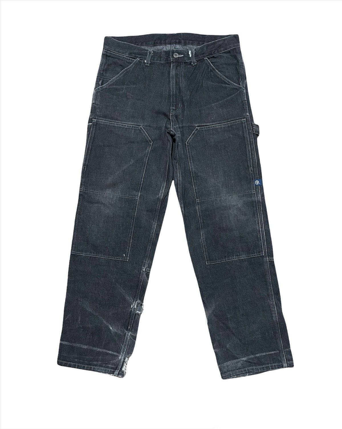 image of Distressed Denim Rapid Youth Of Analogue Double Knee Cargo Pants in Black, Men's (Size 33)