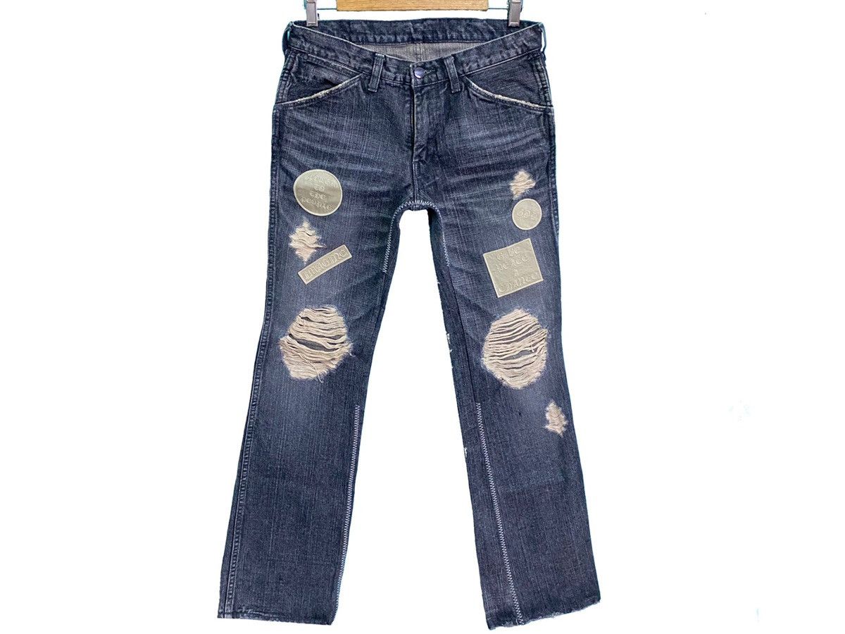 Number (N)ine NUMBER NINE AW04 DISTRESSED PATCHWORK DENIM JEANS Size US 30 / EU 46 - 3 Thumbnail