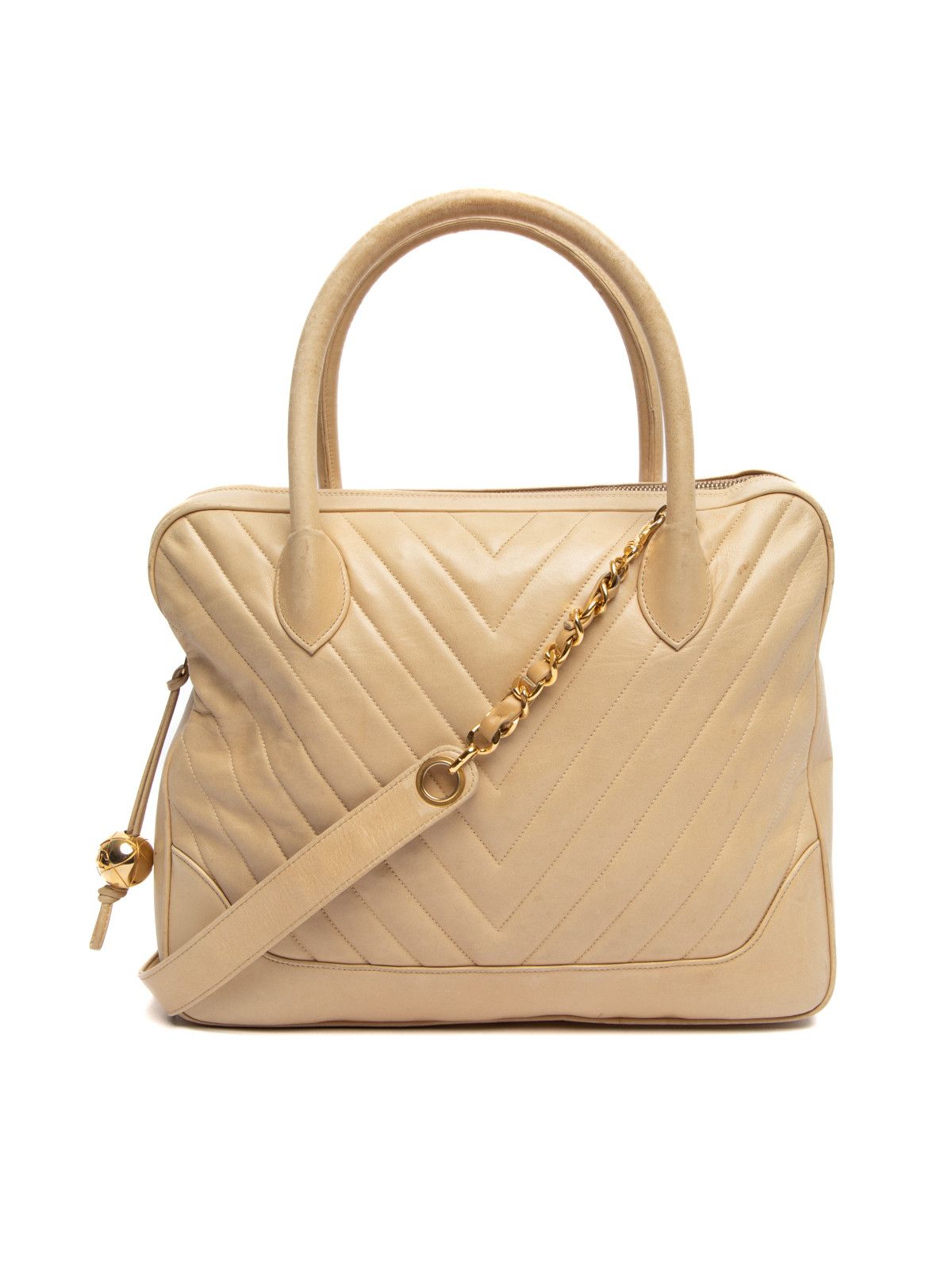 Chanel Vintage Chevron Gold Hardware Top Handle Bag Beige Grailed
