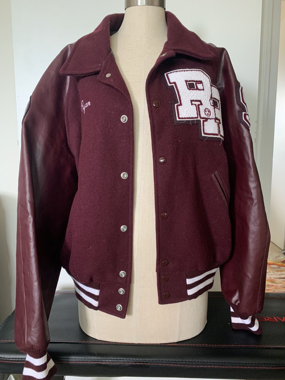 Image of 1990S Vintage Varsity Letterman’S Jacket in Maroon, Men's (Size 2XL)