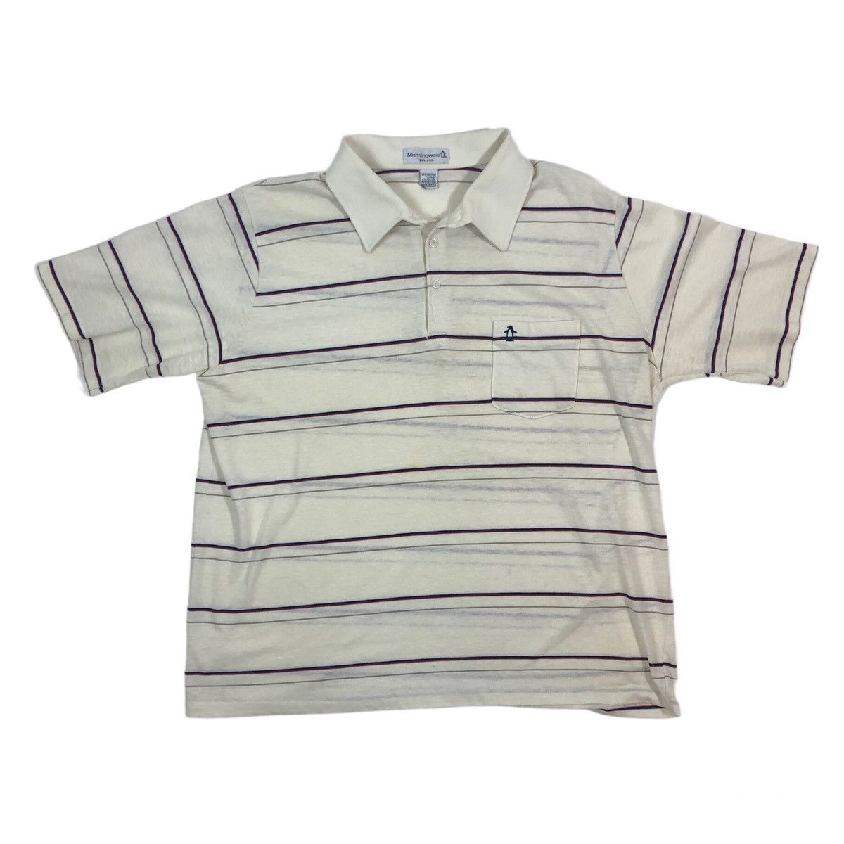 T-shirt Rayé Vintage Munsingwear - Grand Patineur Pingouin Années 80 - Taille L Occasion