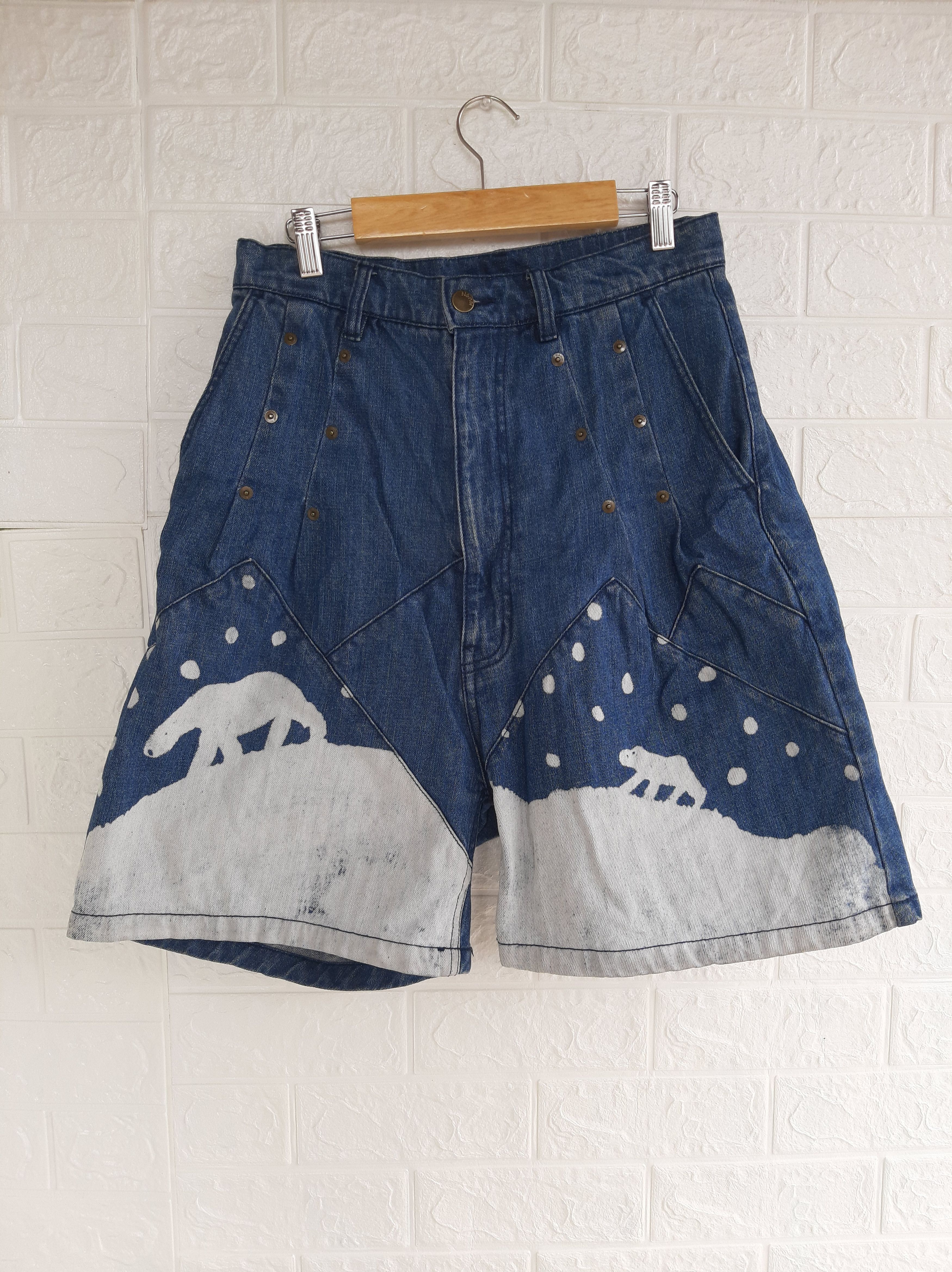 image of Beauty Beast x Issey Miyake Very Ne-Net By Issey Miyake Animal Print Shorts Jeans in Blue (Size 29)