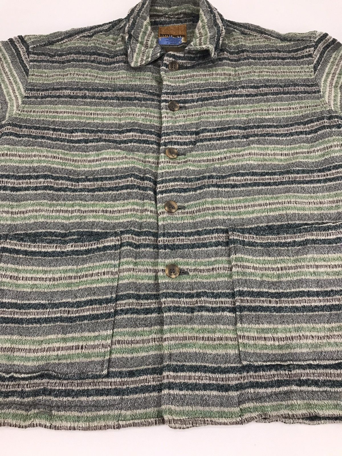 Vintage Vtg Synthetic Tapep Shirt Knit Striped Classic Streetwear Size US M / EU 48-50 / 2 - 9 Thumbnail