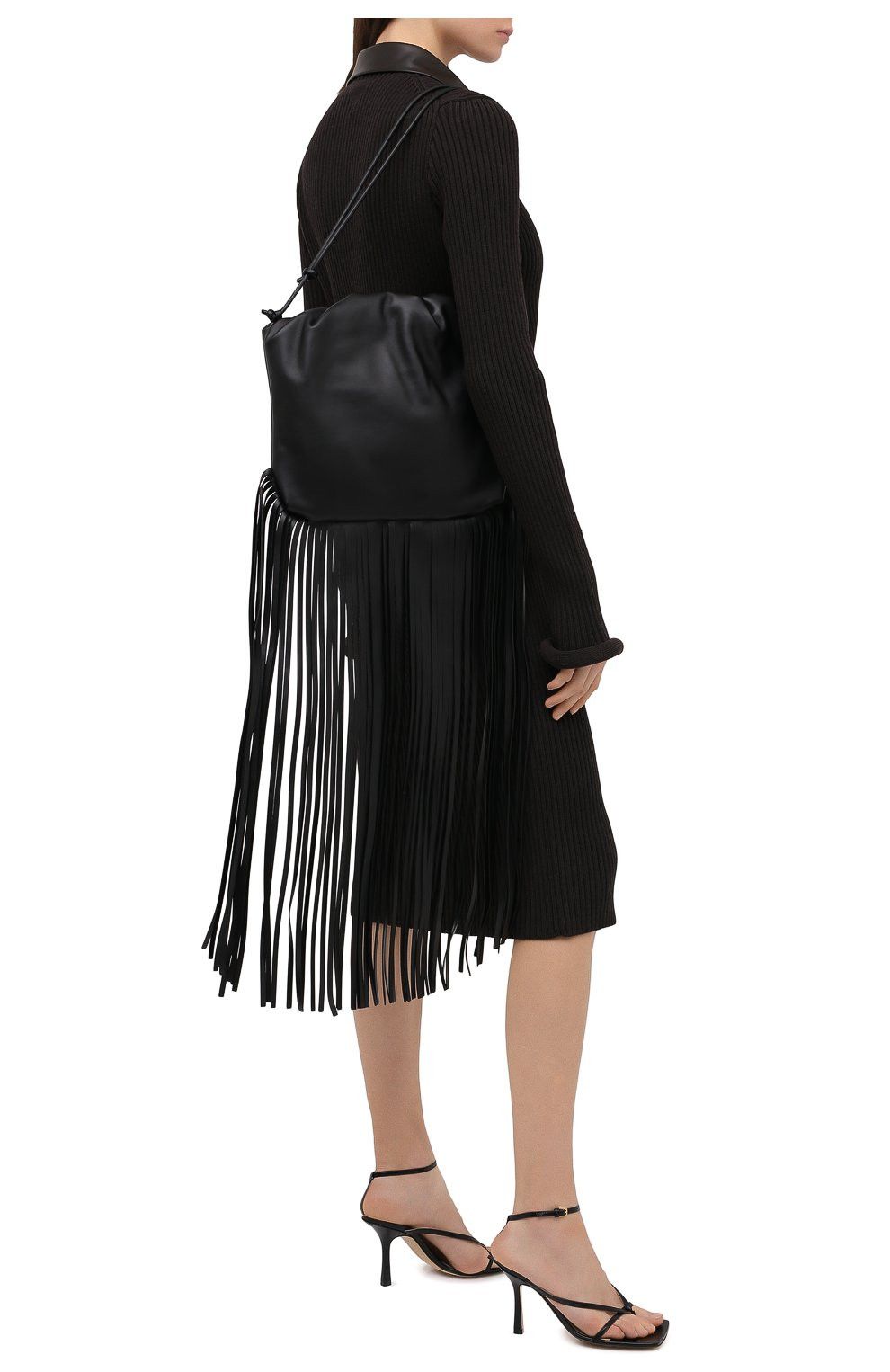 Bottega Veneta BOTTEGA VENETA The Fringe black leather pouch shoulder bag Size ONE SIZE - 3 Thumbnail