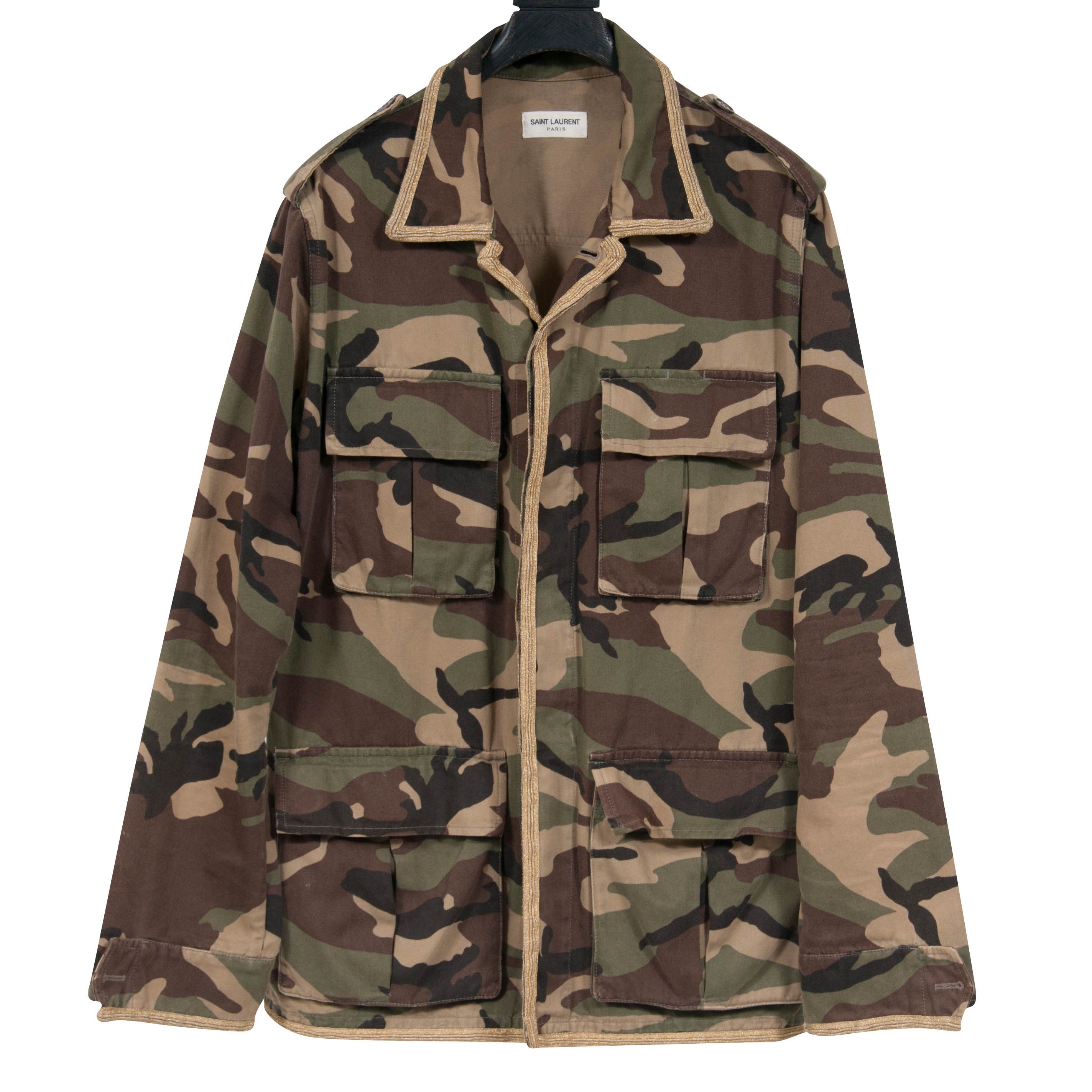 image of Saint Laurent Paris Ss15 Gold Trimmed M65 Military Camo Field Jacket - 00398, Men's (Size Medium)