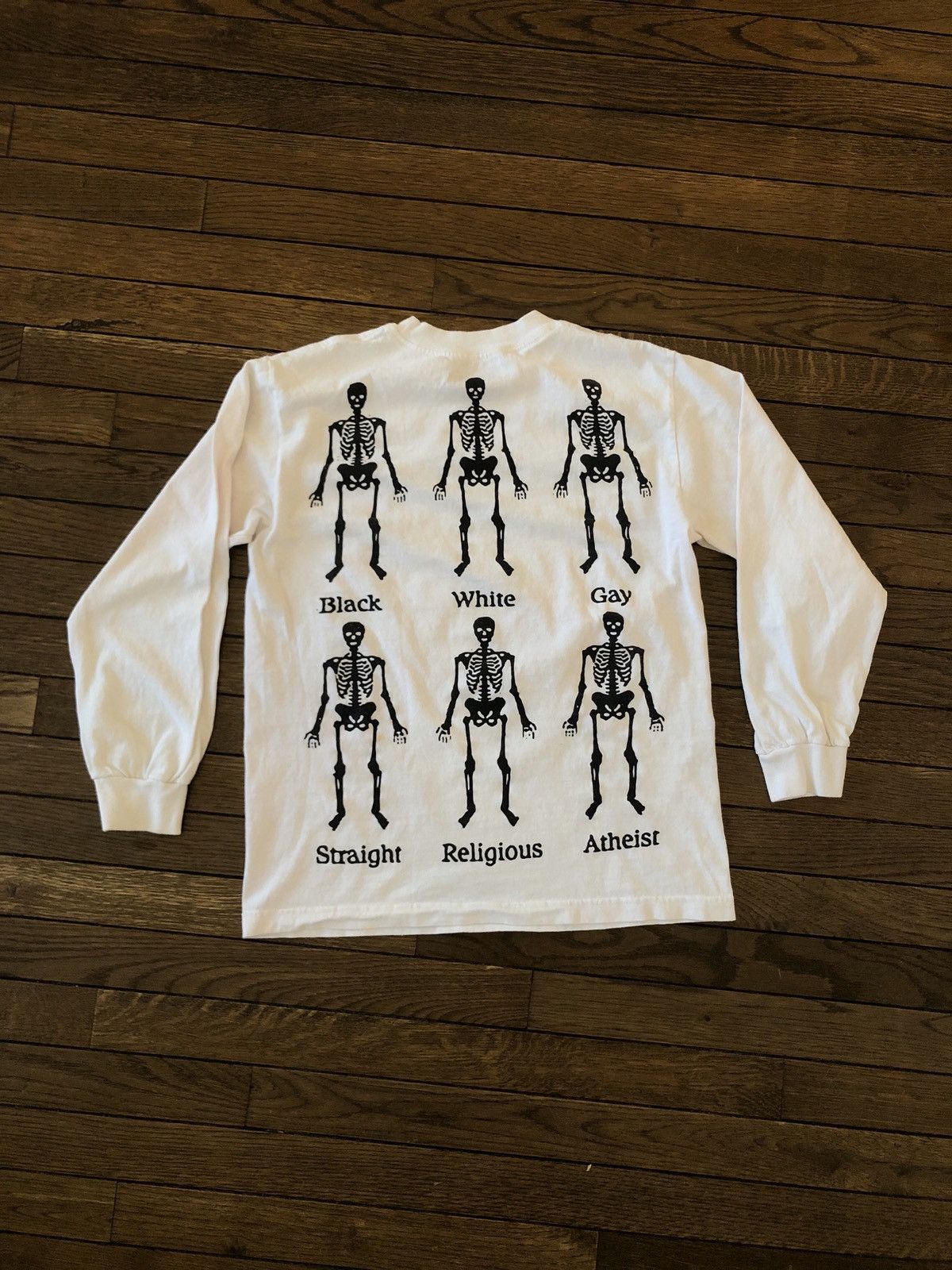 image of Pleasures Skeleton White Black Equality Long sleeve Tee Bones, Men's (Size Small)