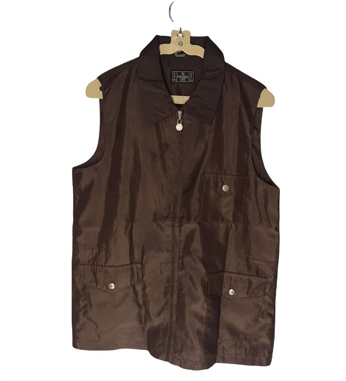 image of Accept Offer Fendi Sleeveless Zipper Jacket in Brown, Men's (Size Medium)