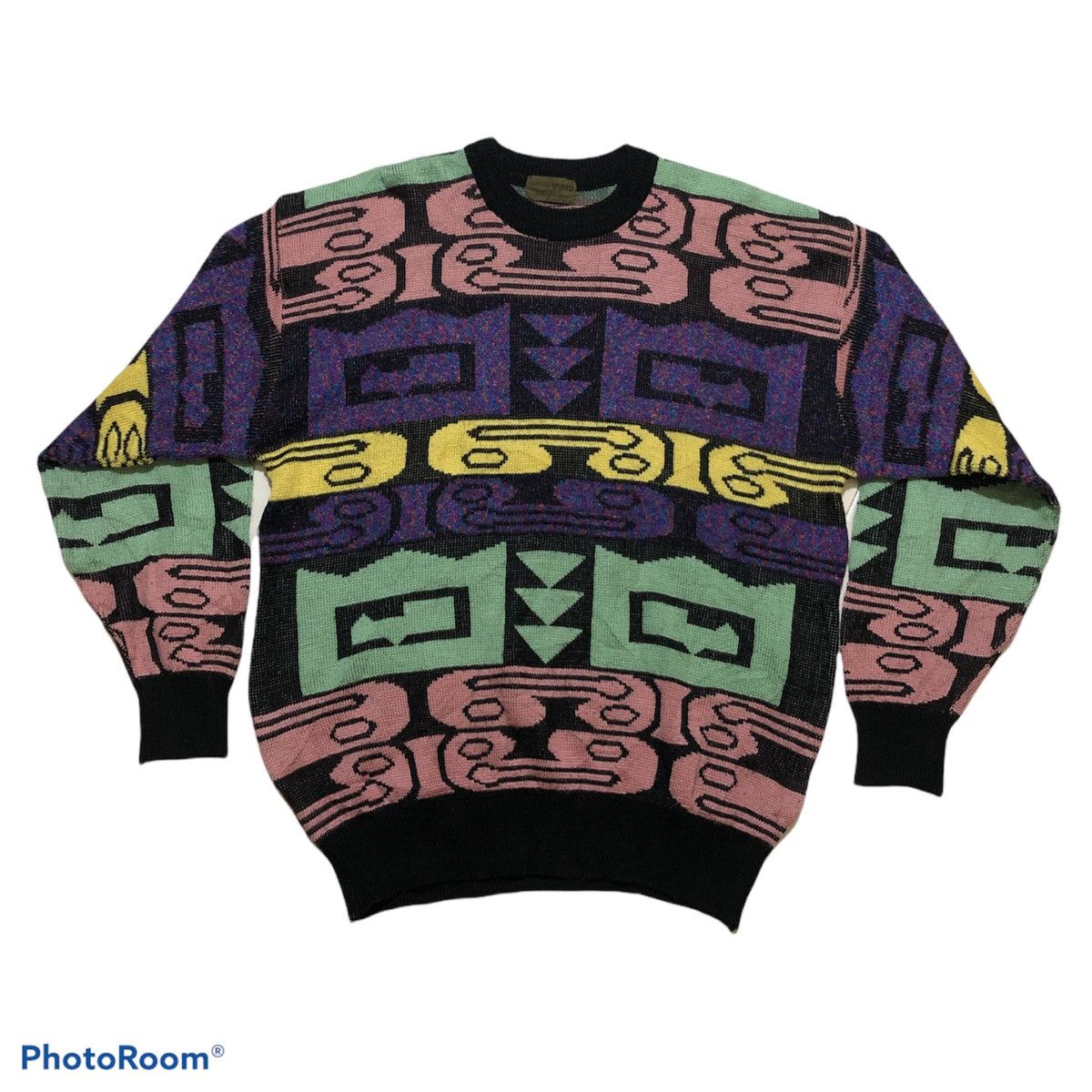 image of Coloured Cable Knit Sweater Black List Uomo Multicolour Knitwear Sweater Size Xl, Men's