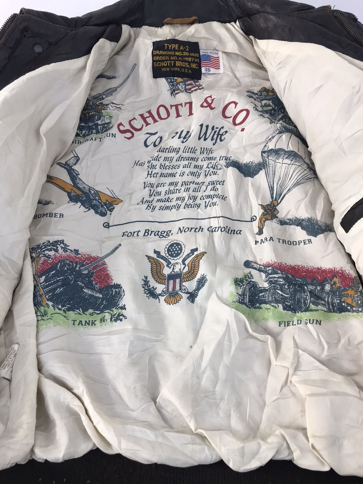 Genuine Leather × Schott Schott Co Type A-2 Bomber Jacket USAF Pilot School F-14 Size US S / EU 44-46 / 1 - 8 Thumbnail