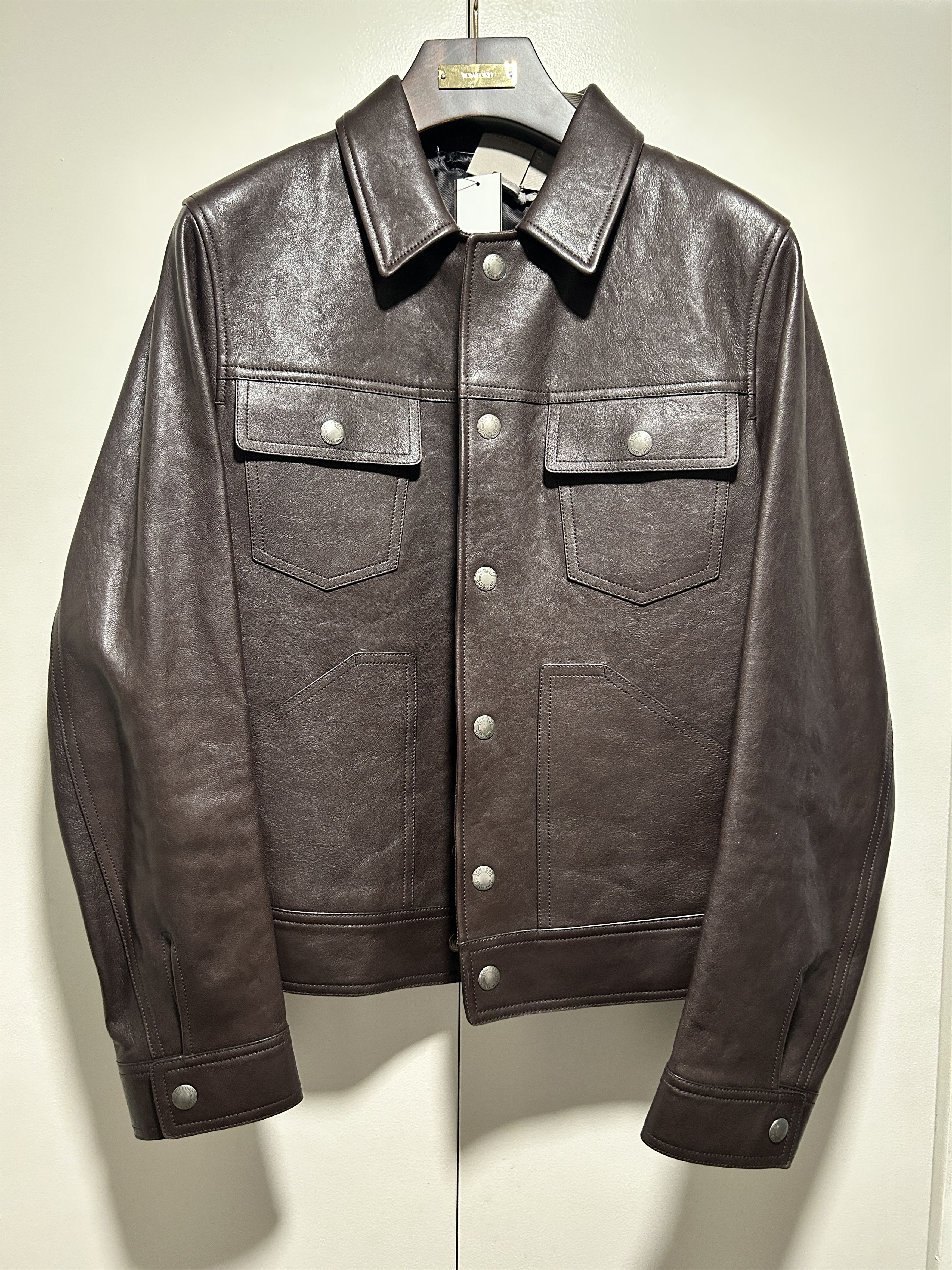 TOM FORD WORKED LEATHER WESTERN BLOUSON -BROWN