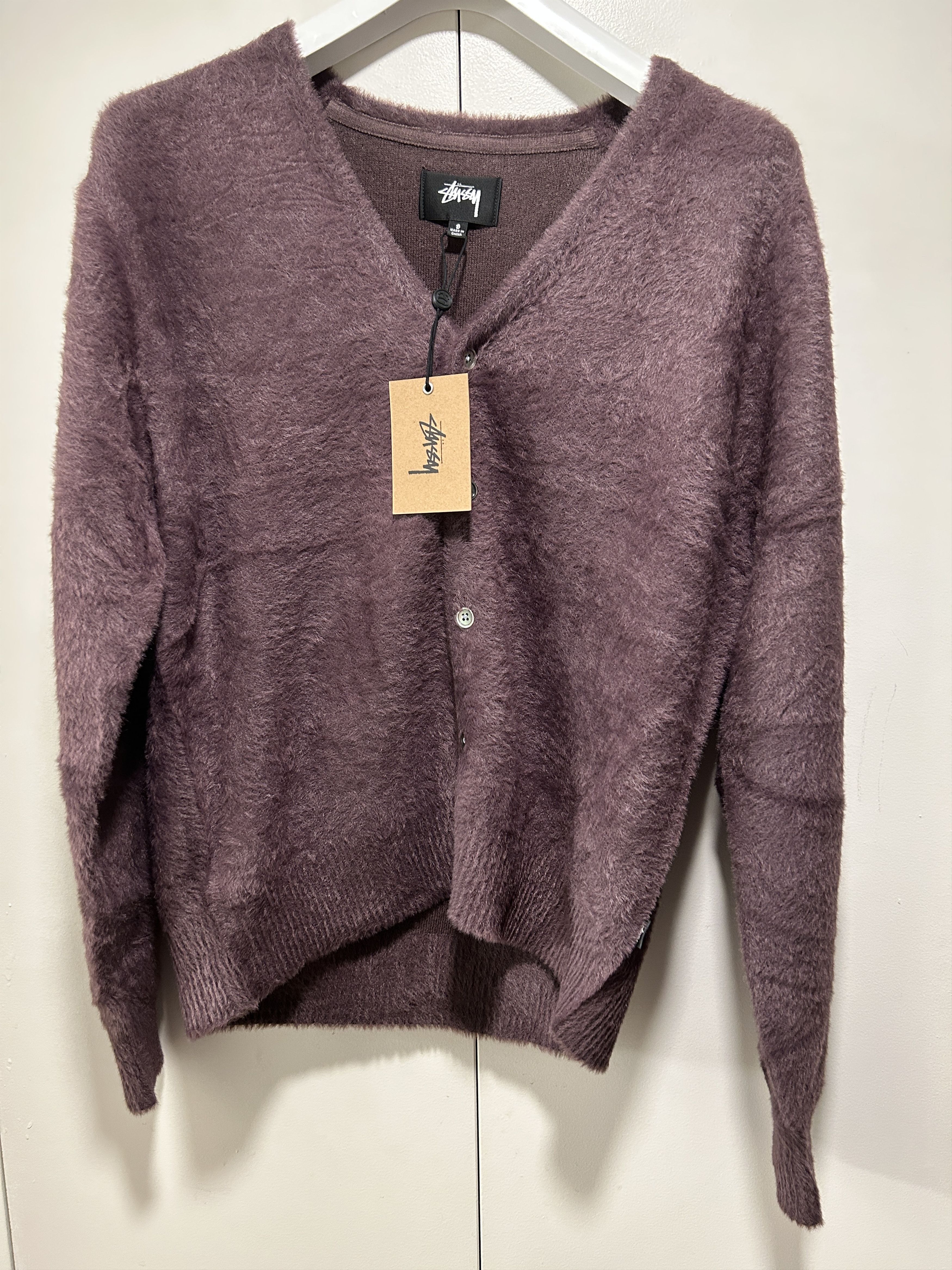 Stussy stussy shaggy cardigan burgundy | Grailed
