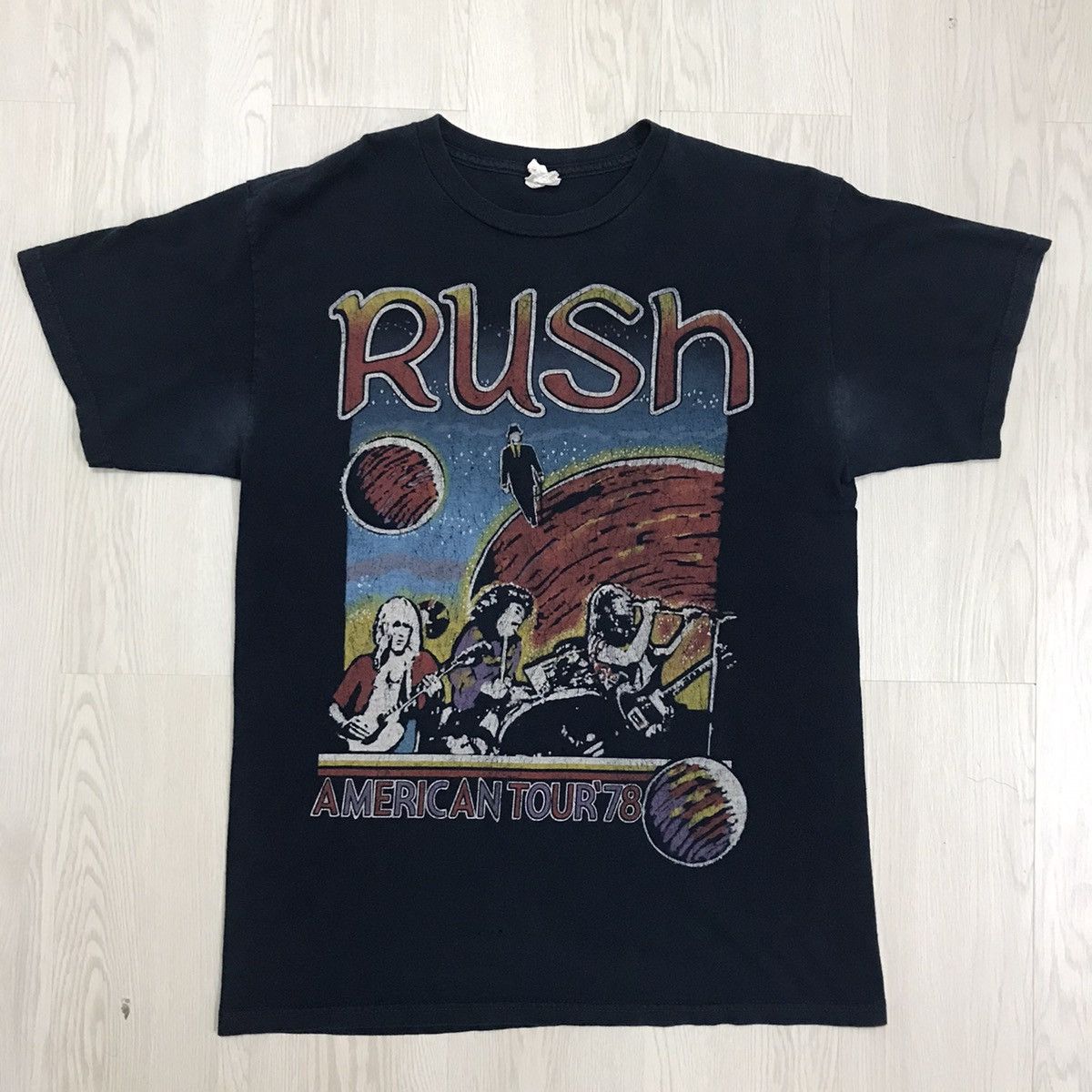 image of Band Tees x Rock T Shirt Vintage Rush Band Tee 1978 American Tour Tee Bjork in Blue/Black (Size Med