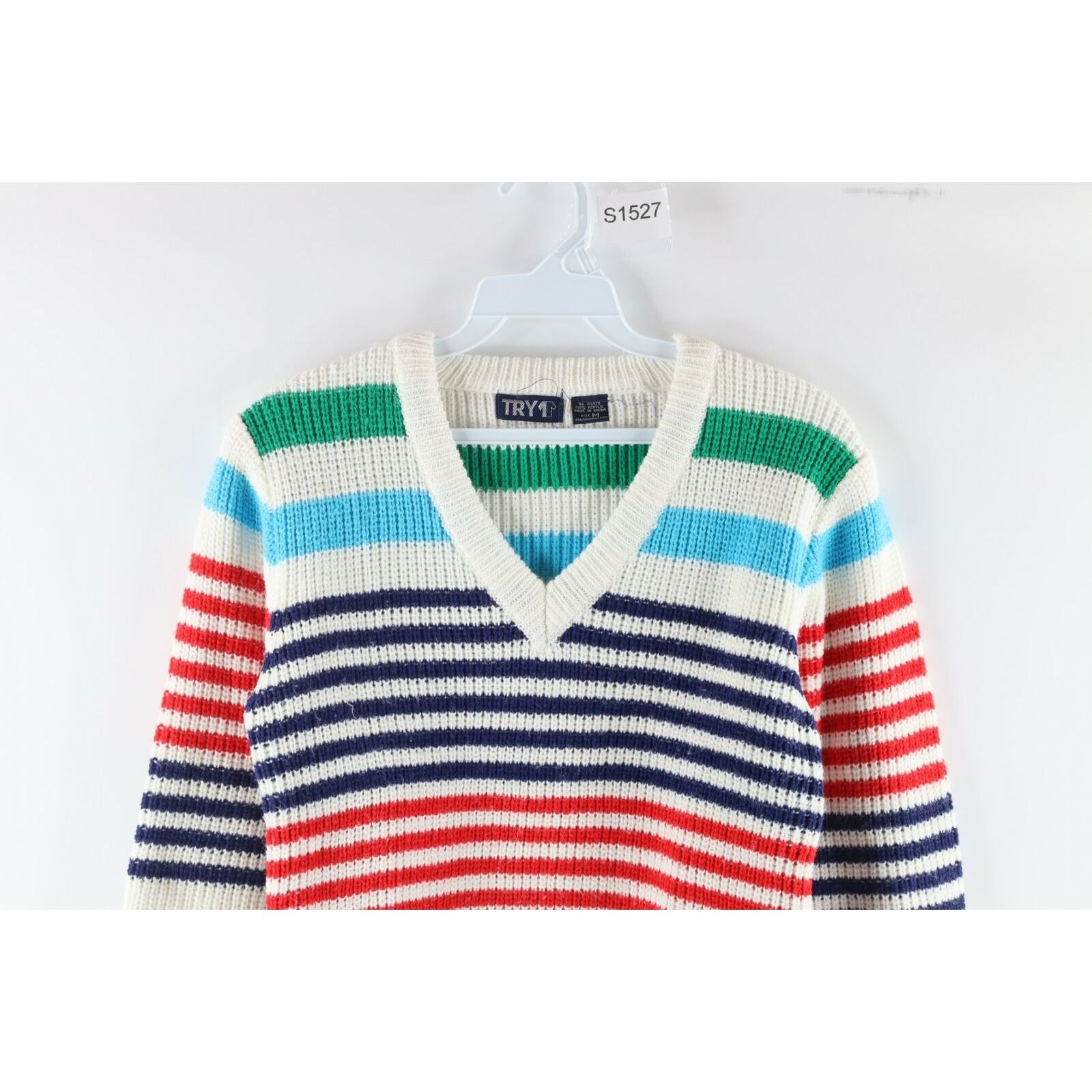 Vintage Vintage 70s Rockabilly Medium Rainbow Striped Knit Sweater Size M / US 6-8 / IT 42-44 - 2 Preview