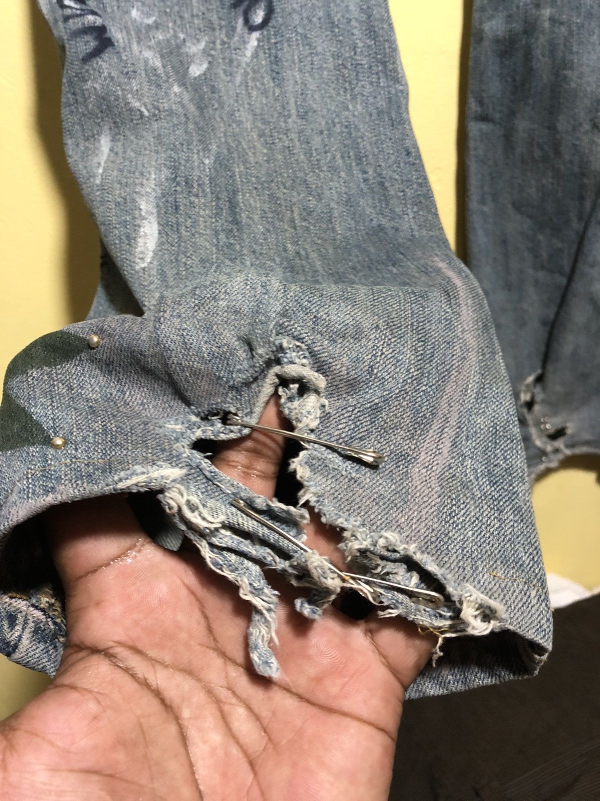 Seditionaries Semantic Design distressed denim Painted custom made Size US 29 - 14 Thumbnail