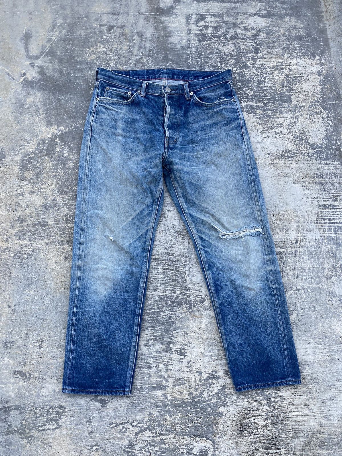 image of Distressed Denim x Ordinary Fits Selvedge Distressed Kapital Grunge Gorpcore in Denim (Size 31)