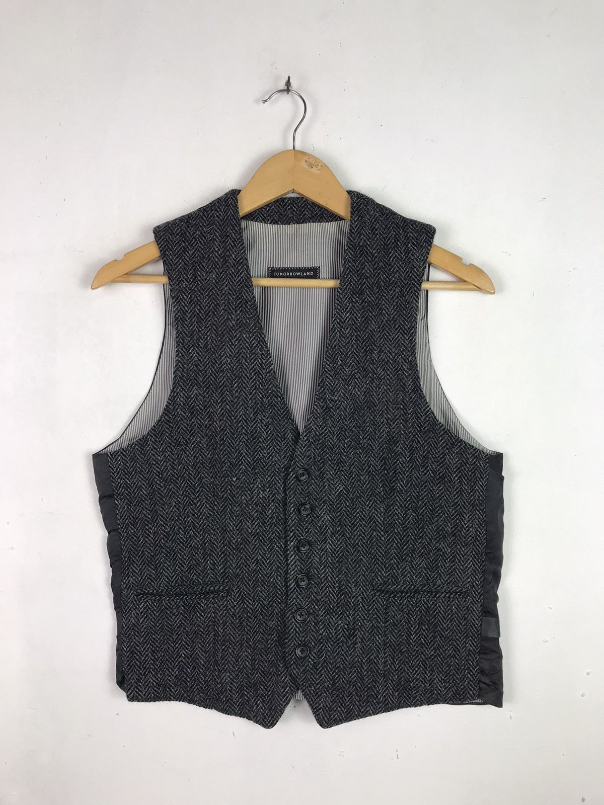 image of Vintage Tomorrowland Harris Tweed Vest in Black Grey, Men's (Size Small)