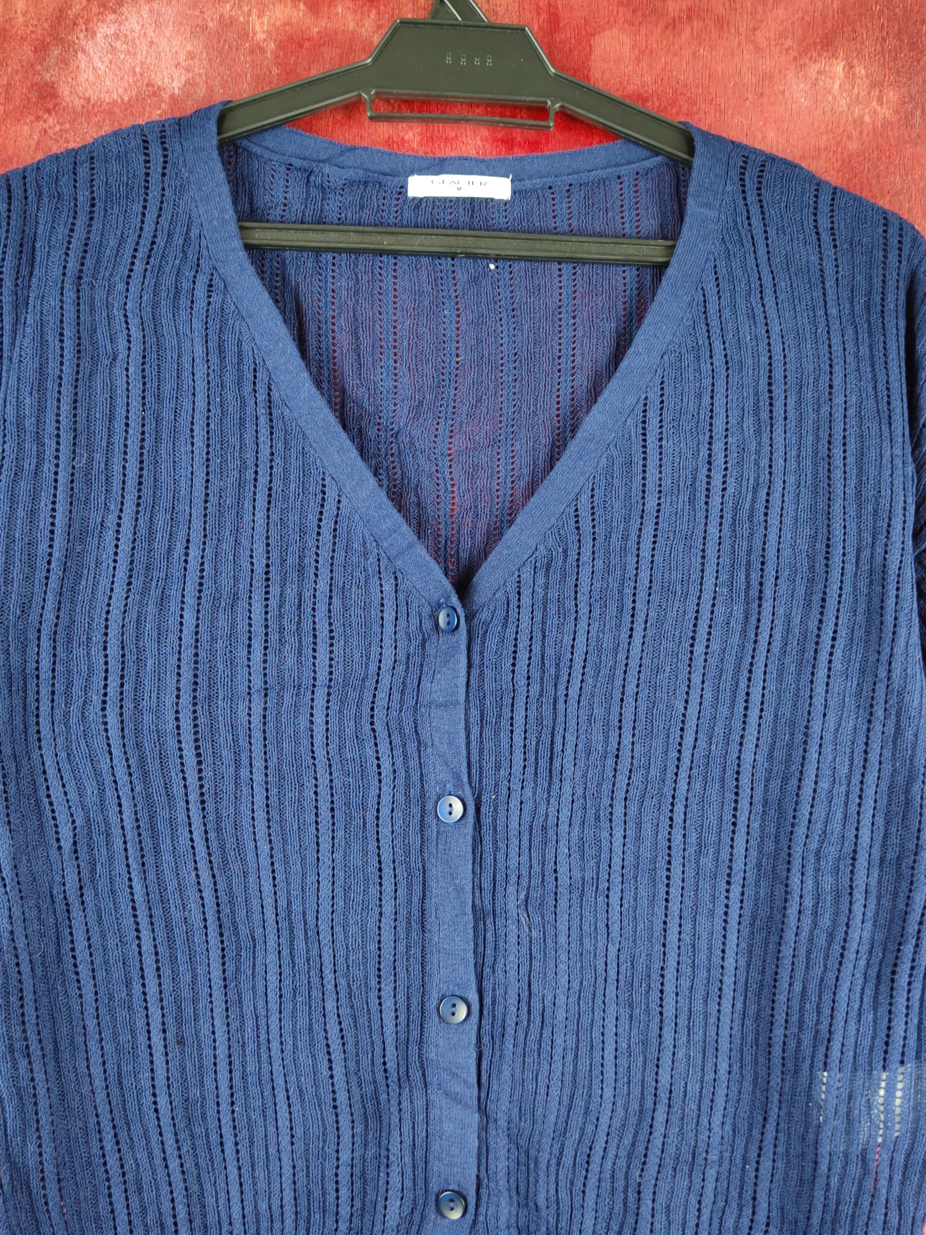 Japanese Brand Glacier Navy Crochet Meshnet Knitwear Cardigan #S1253 Size M / US 6-8 / IT 42-44 - 2 Thumbnail