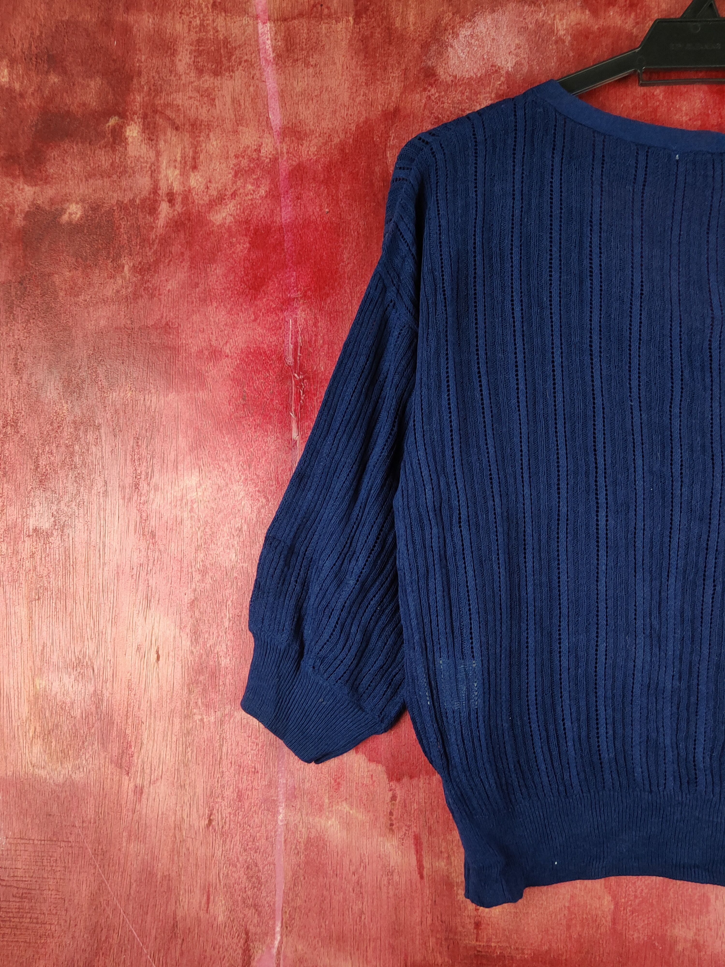 Japanese Brand Glacier Navy Crochet Meshnet Knitwear Cardigan #S1253 Size M / US 6-8 / IT 42-44 - 9 Thumbnail