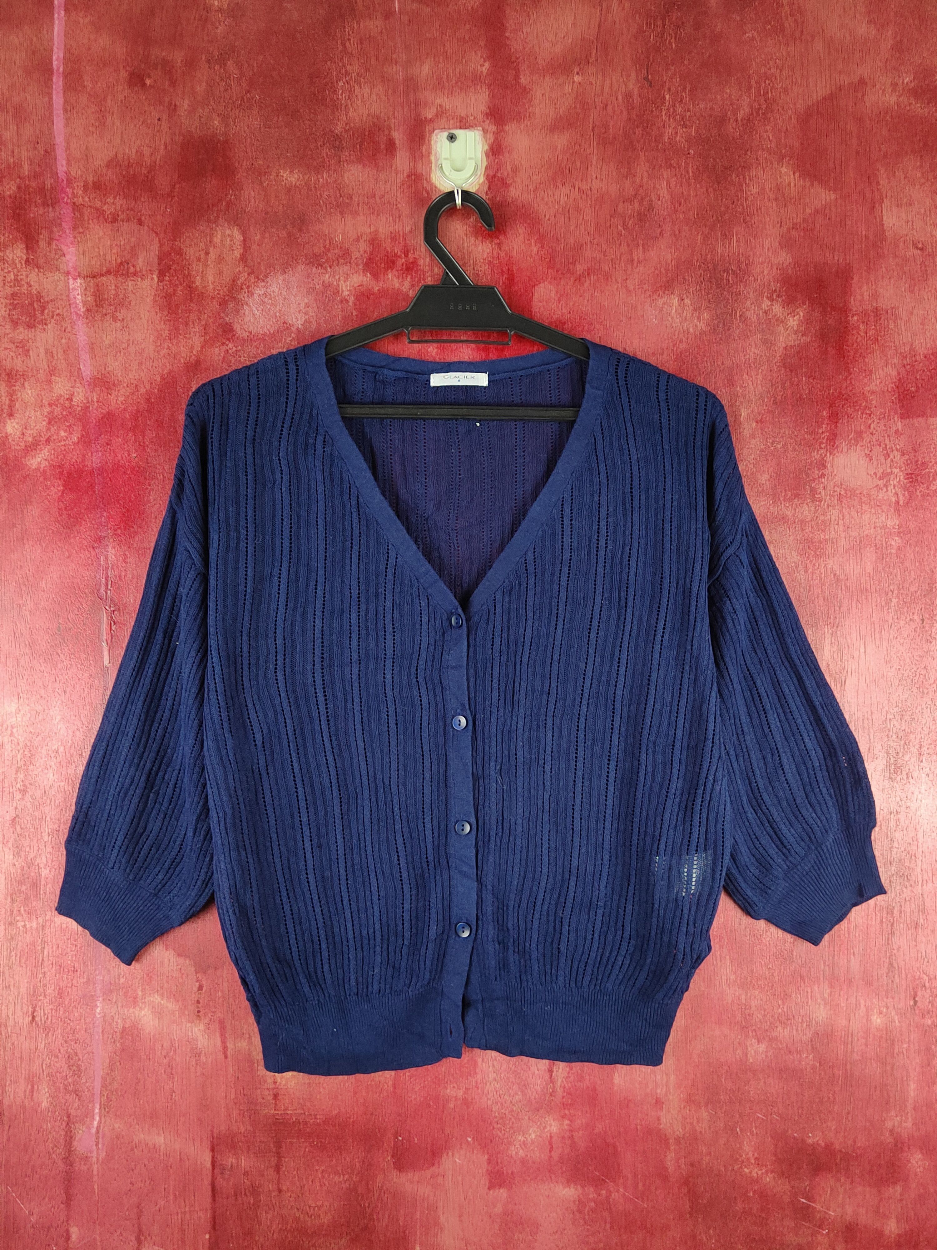 Japanese Brand Glacier Navy Crochet Meshnet Knitwear Cardigan #S1253 Size M / US 6-8 / IT 42-44 - 1 Thumbnail