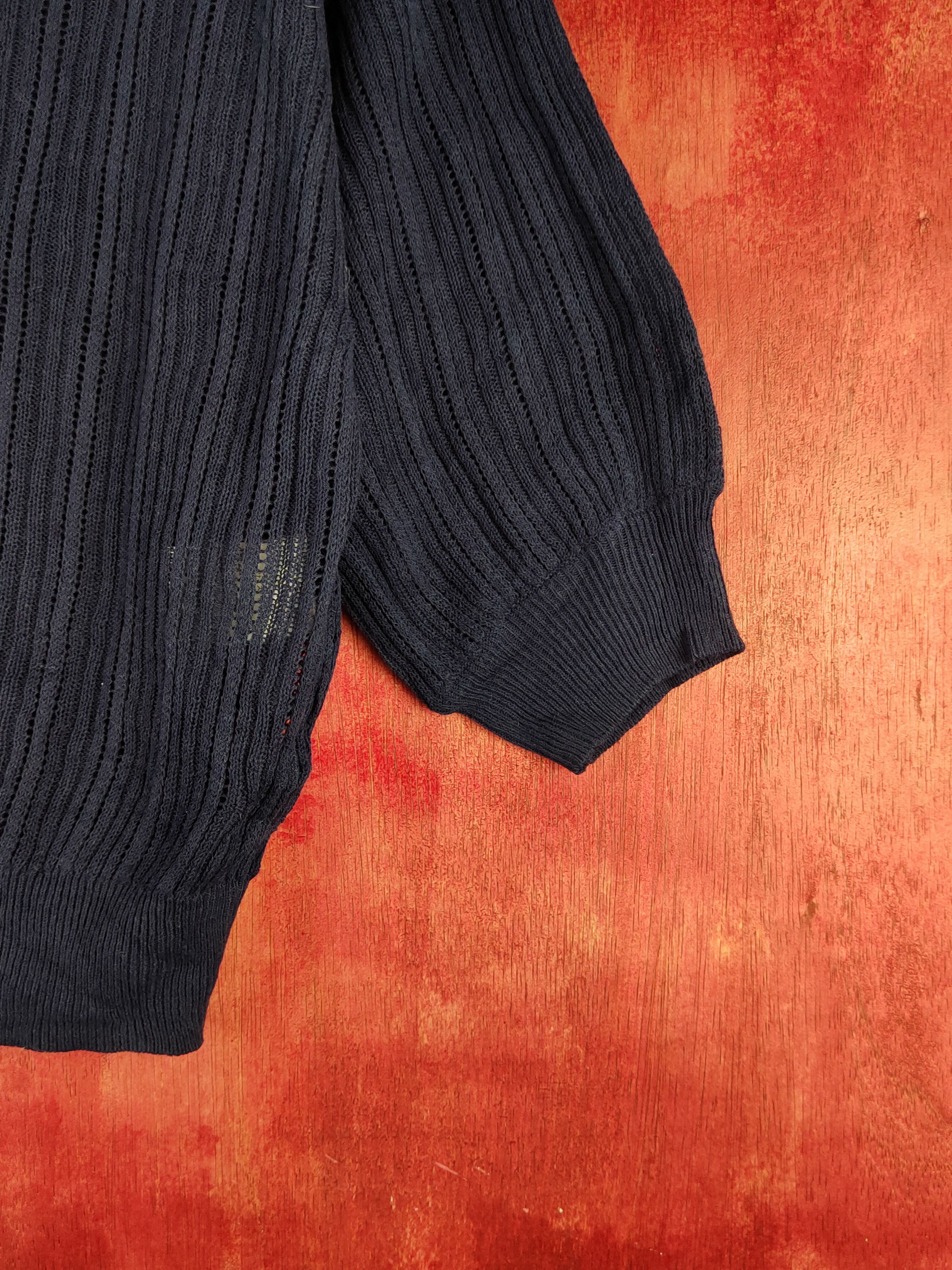 Japanese Brand Glacier Navy Crochet Meshnet Knitwear Cardigan #S1253 Size M / US 6-8 / IT 42-44 - 7 Thumbnail