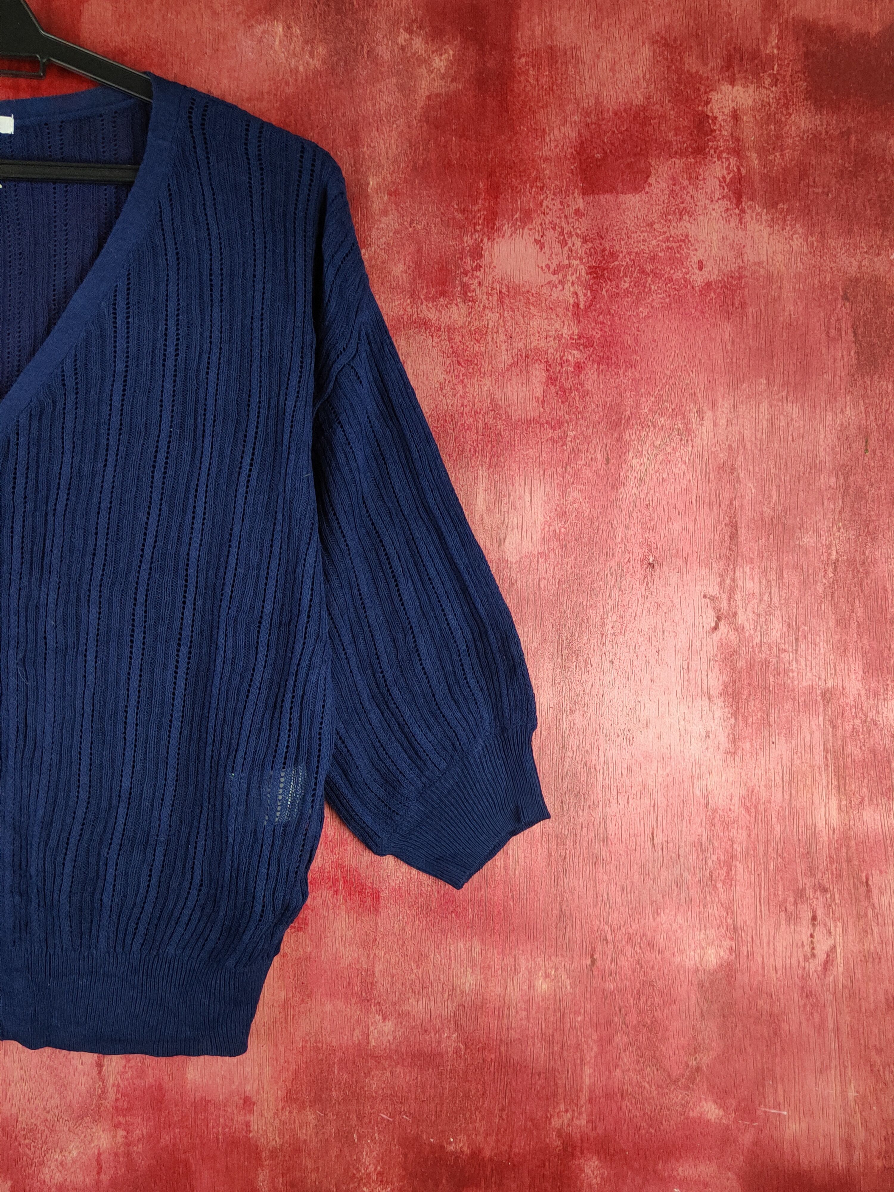 Japanese Brand Glacier Navy Crochet Meshnet Knitwear Cardigan #S1253 Size M / US 6-8 / IT 42-44 - 6 Thumbnail