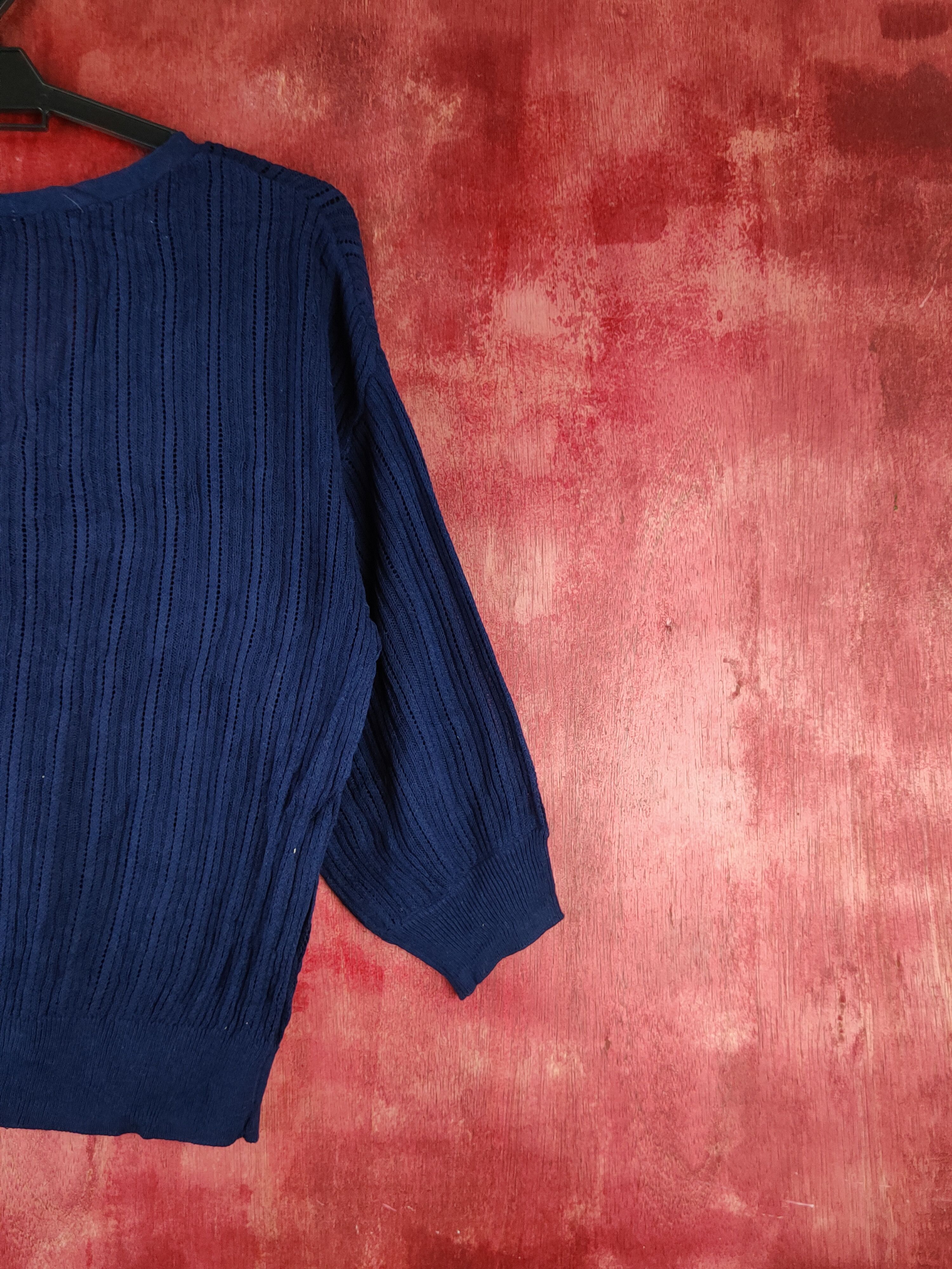 Japanese Brand Glacier Navy Crochet Meshnet Knitwear Cardigan #S1253 Size M / US 6-8 / IT 42-44 - 10 Thumbnail
