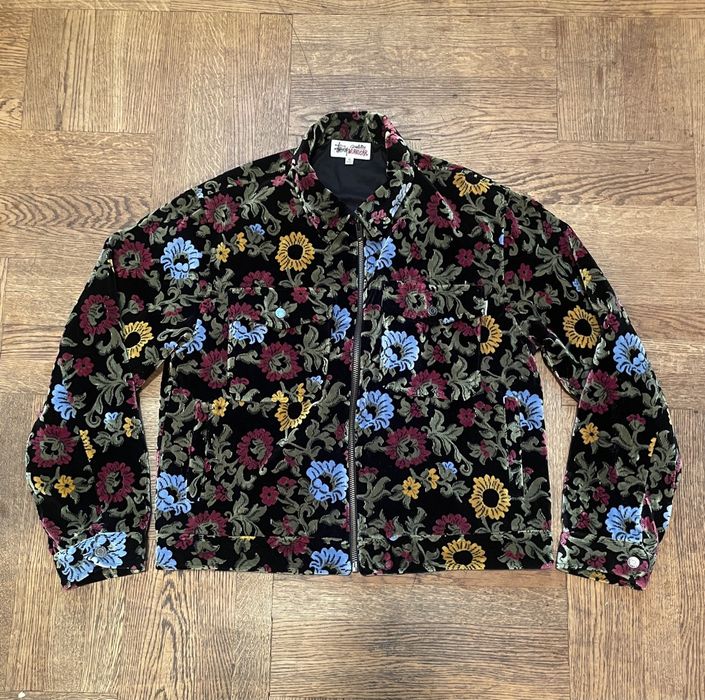 stussy FLORAL JACQUARD GARAGE JACKET XL - Gジャン/デニムジャケット