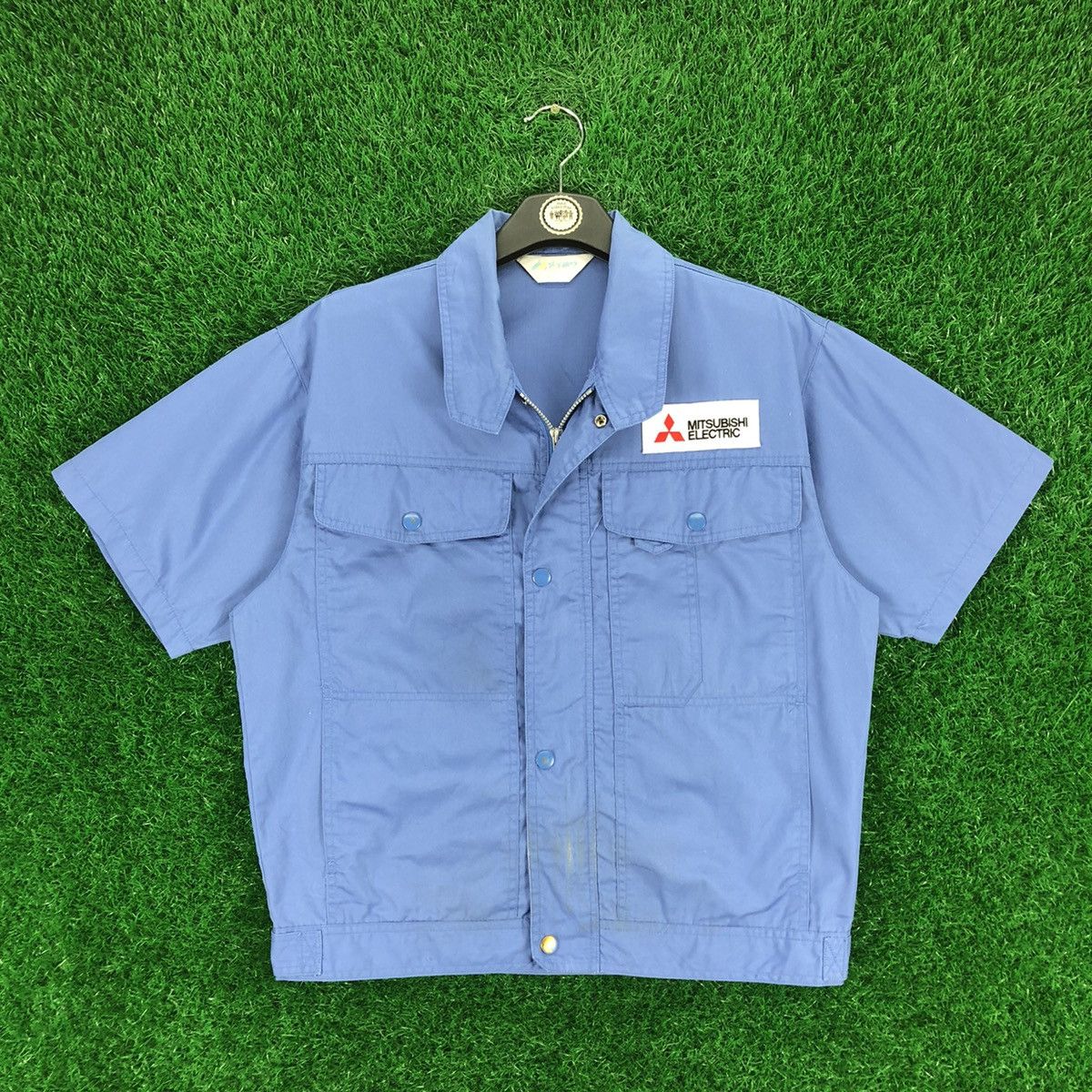 image of Vintage 90's Mitsubishi Work Jacket Short Sleeve in Blue, Men's (Size Medium)