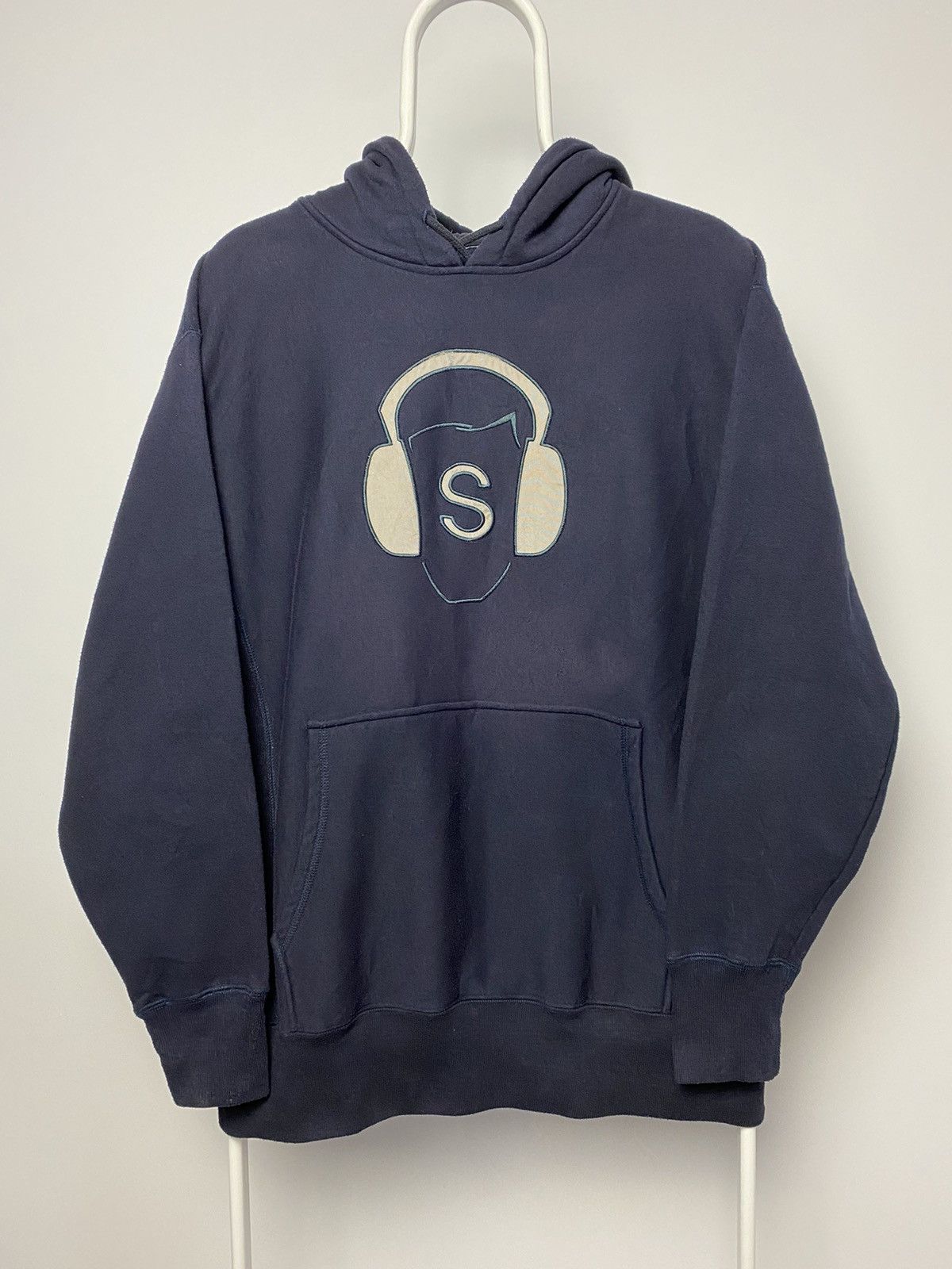 Stussy × Vintage Stussy hoodie vintage headphones logo 90s navy 