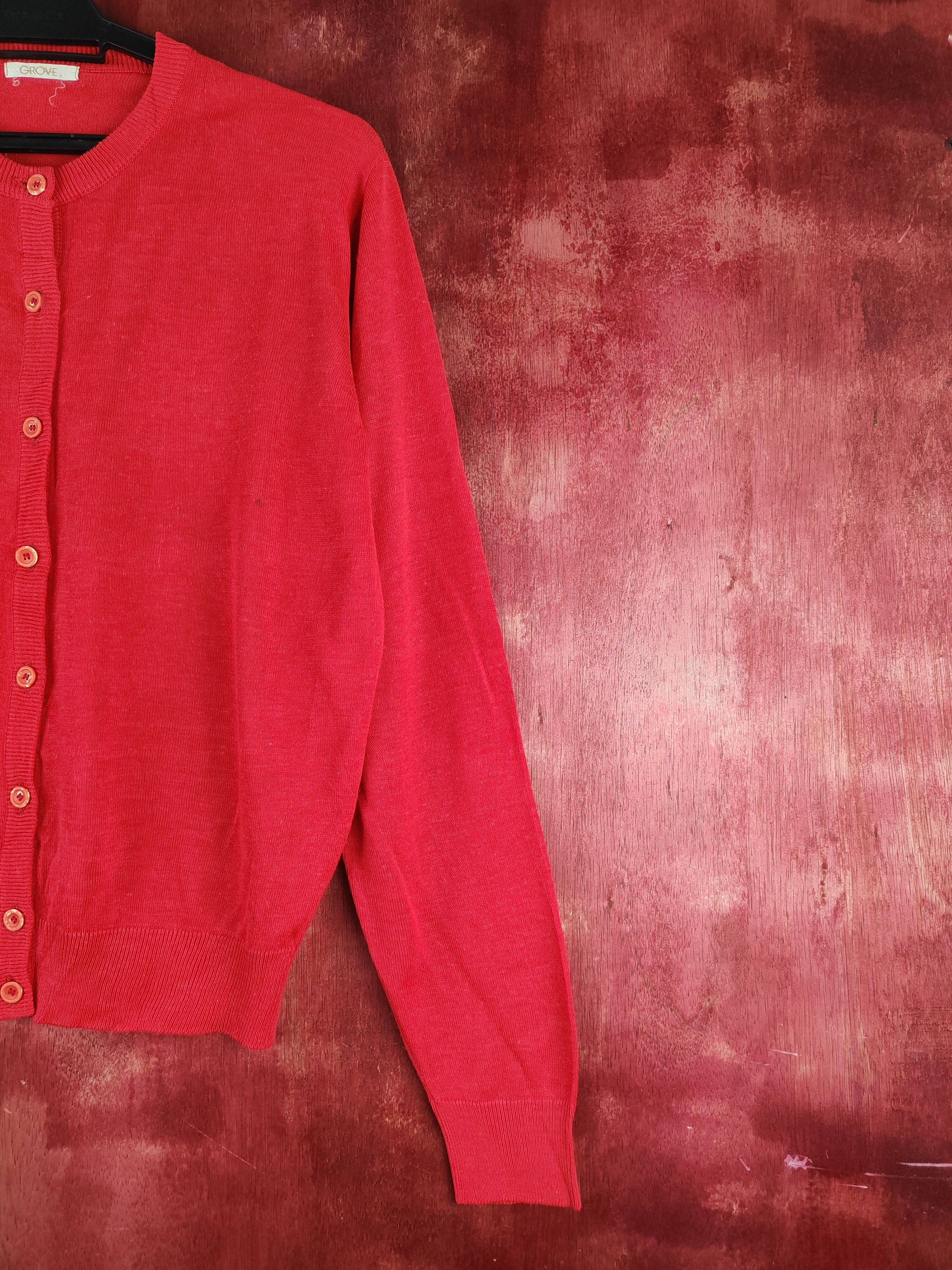 Japanese Brand × Vintage Grove Red Knitwear Cardigan japan vintage thin #S1198 Size M / US 6-8 / IT 42-44 - 5 Thumbnail