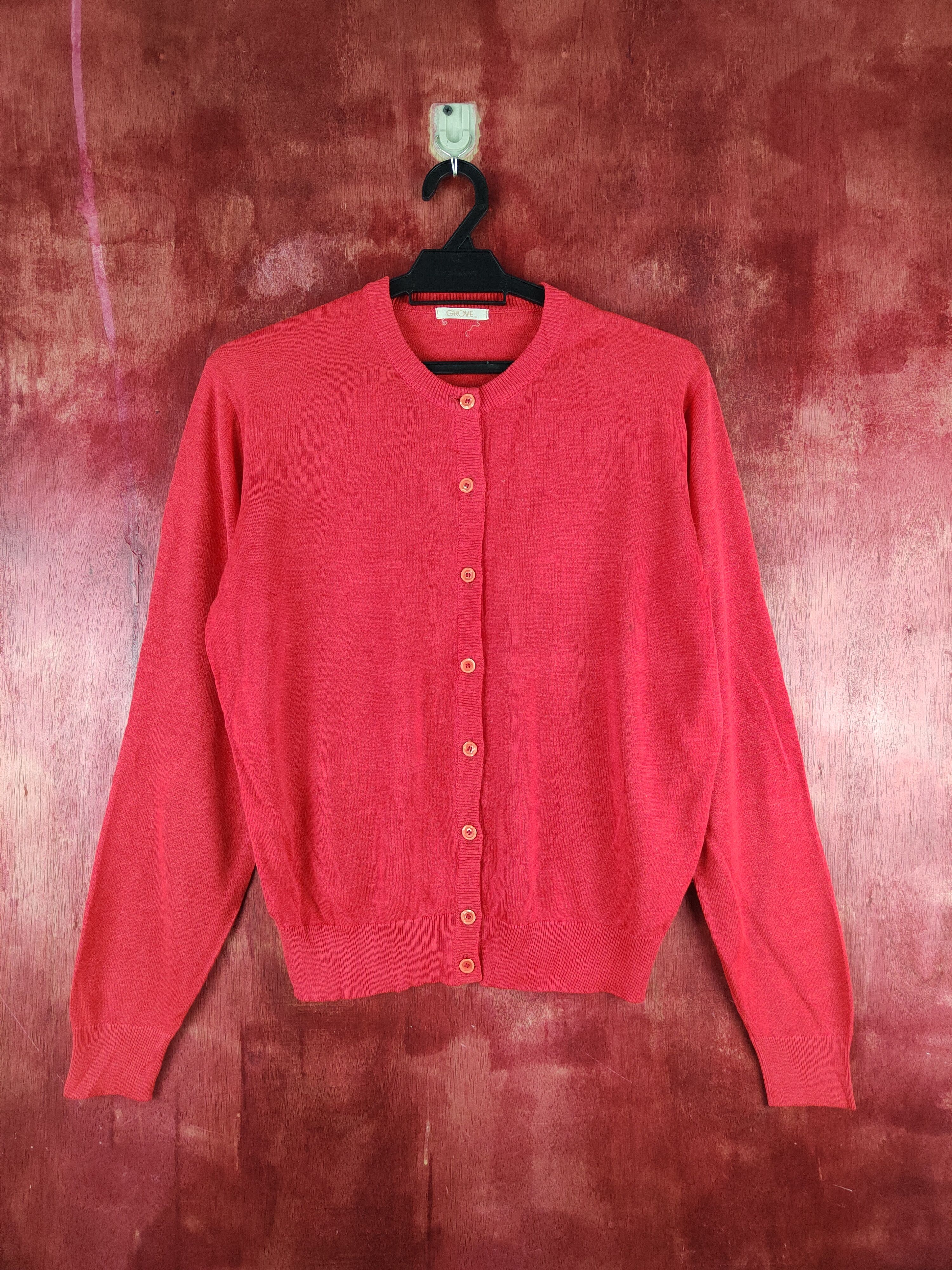 image of Grove Red Knitwear Cardigan Japan Vintage Thin S1198, Women's (Size Medium)