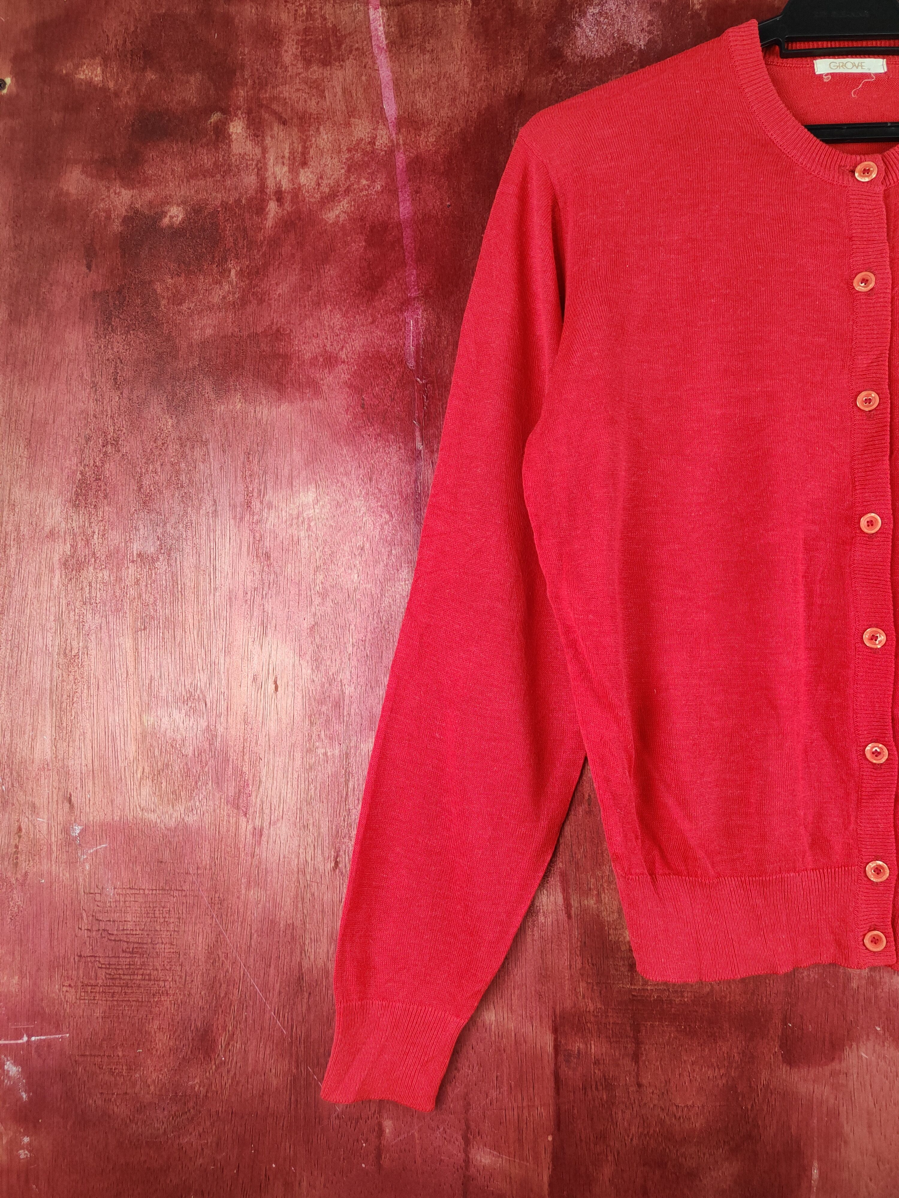Japanese Brand × Vintage Grove Red Knitwear Cardigan japan vintage thin #S1198 Size M / US 6-8 / IT 42-44 - 3 Thumbnail