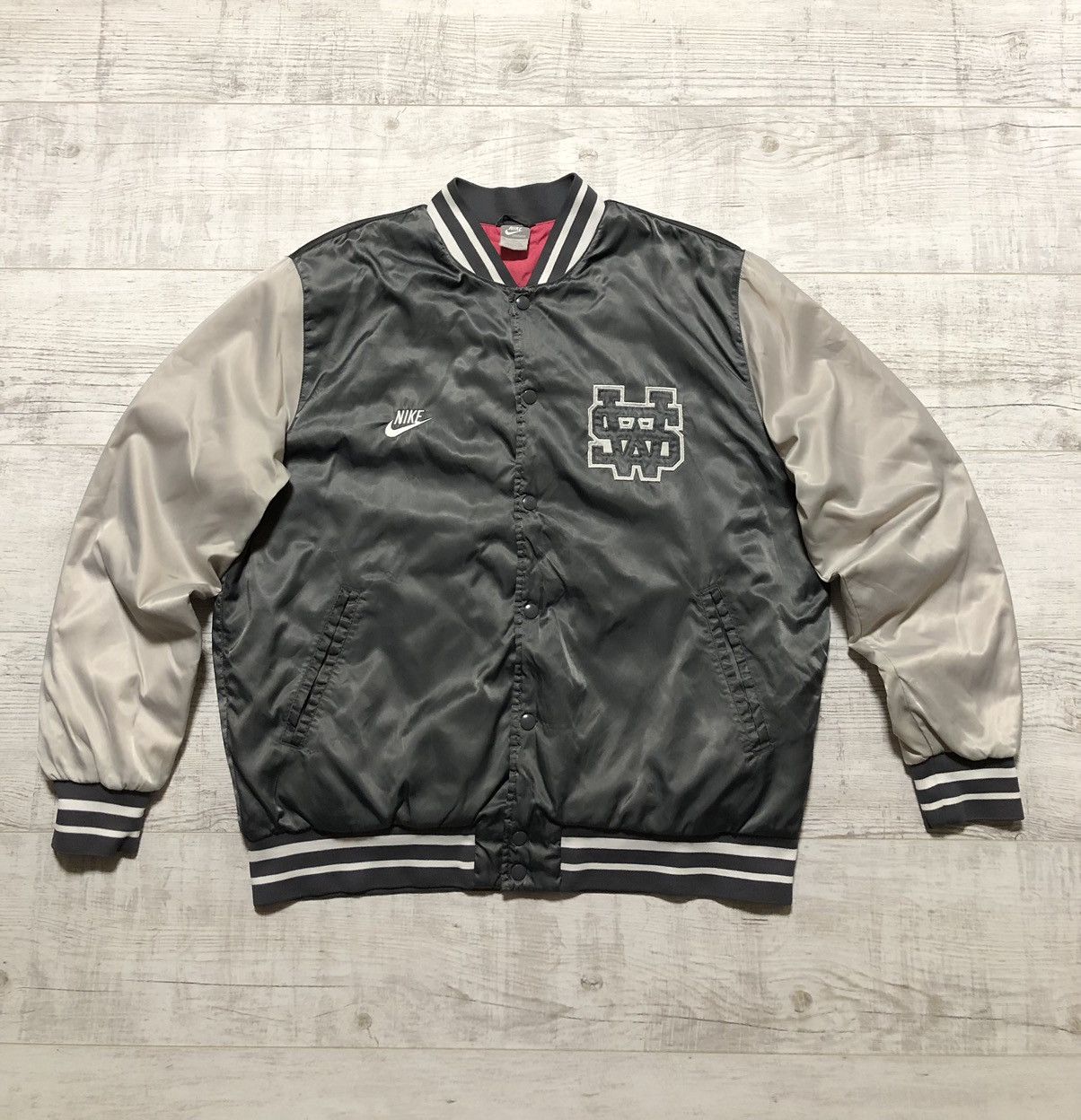 image of Y2K Nike Nsw Satin Varsity Bomber Jacket, Men's (Size Large)