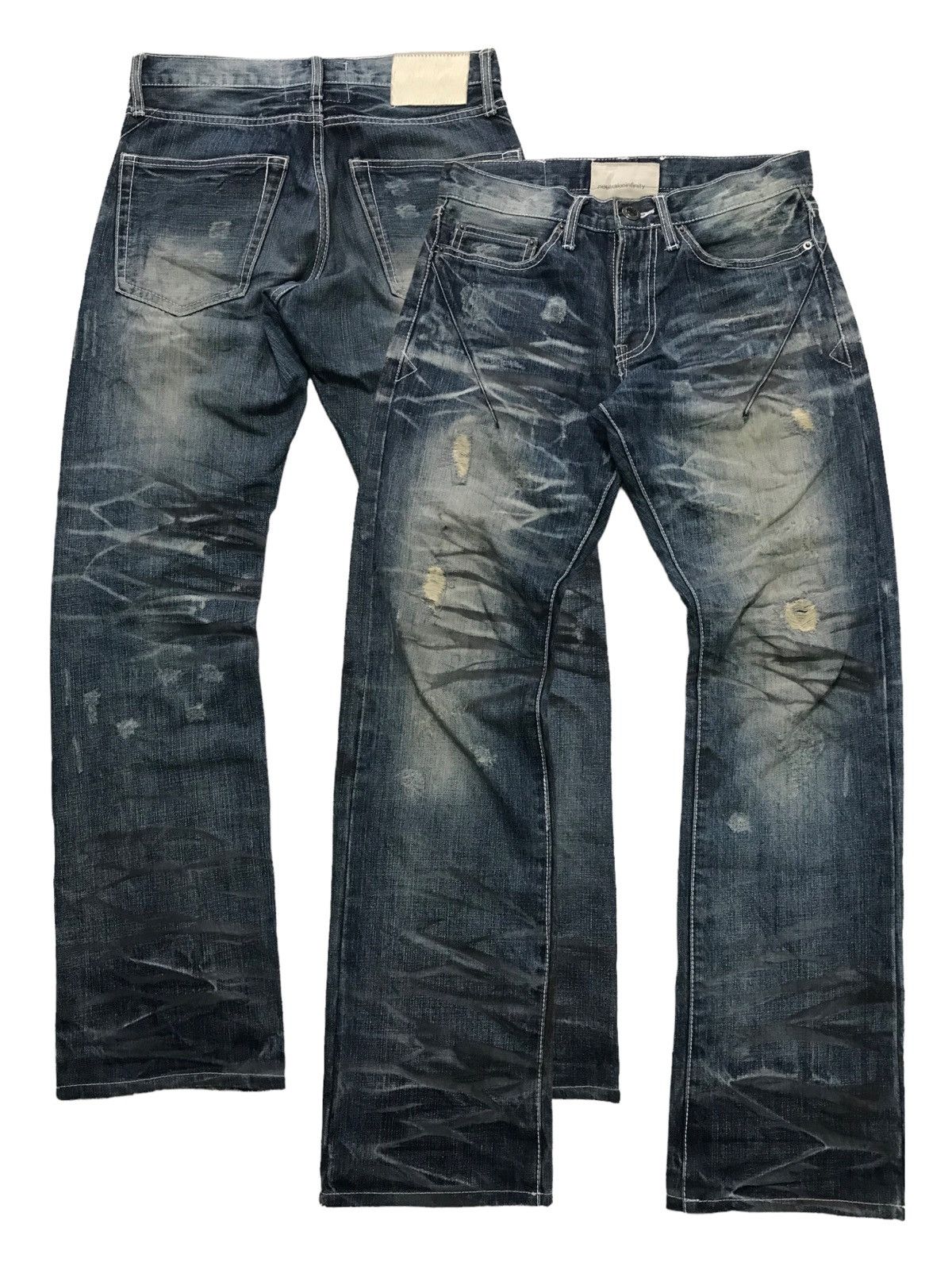 Japanese Brand Thrashed 🔥Neutral Infinity Painter Art Distressed Denim Pant Size US 34 / EU 50 - 1 Thumbnail