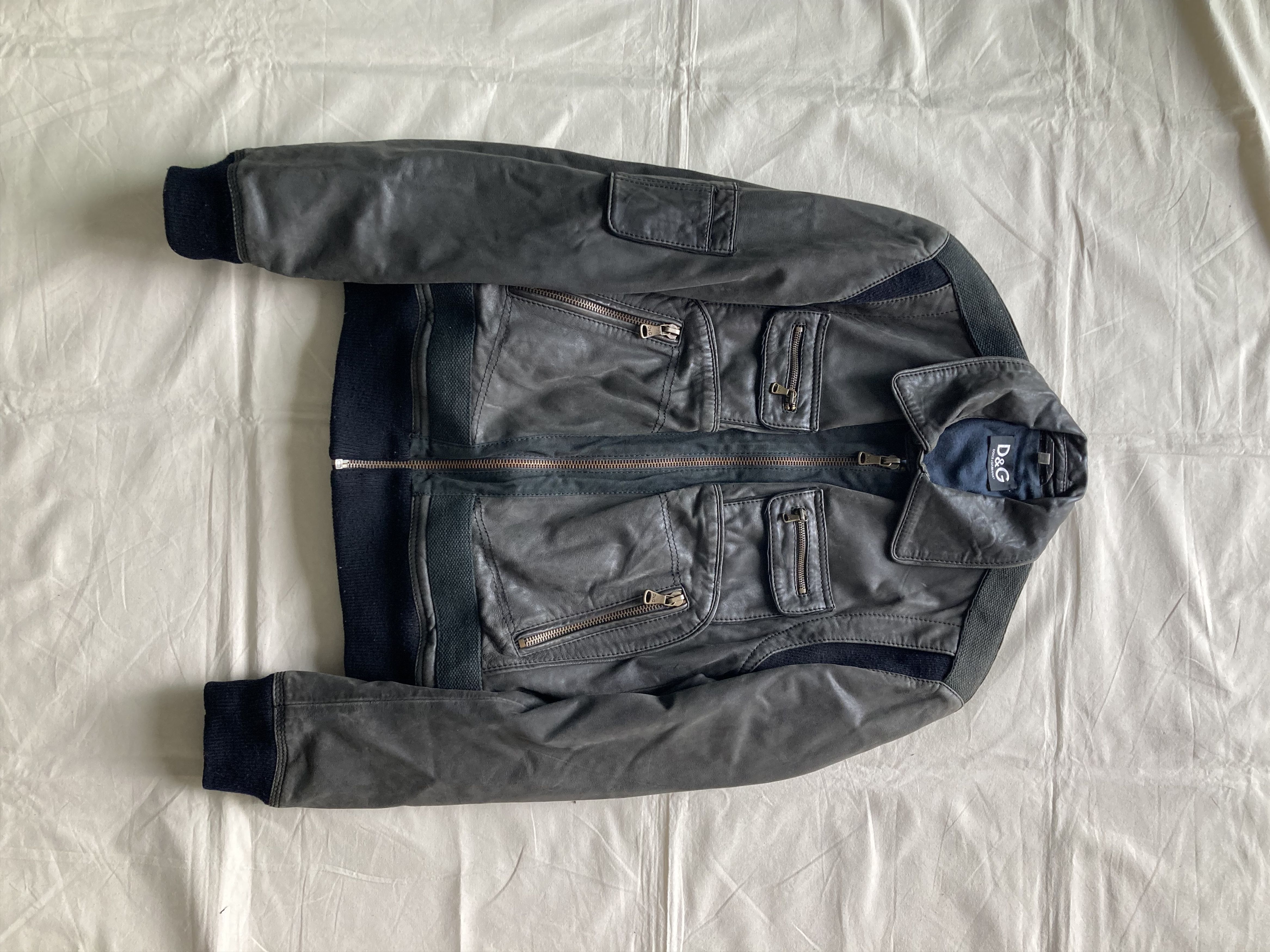 image of Dolce Gabbana Archive Leather Cargo Jacket in Faded Gray, Men's (Size Medium)
