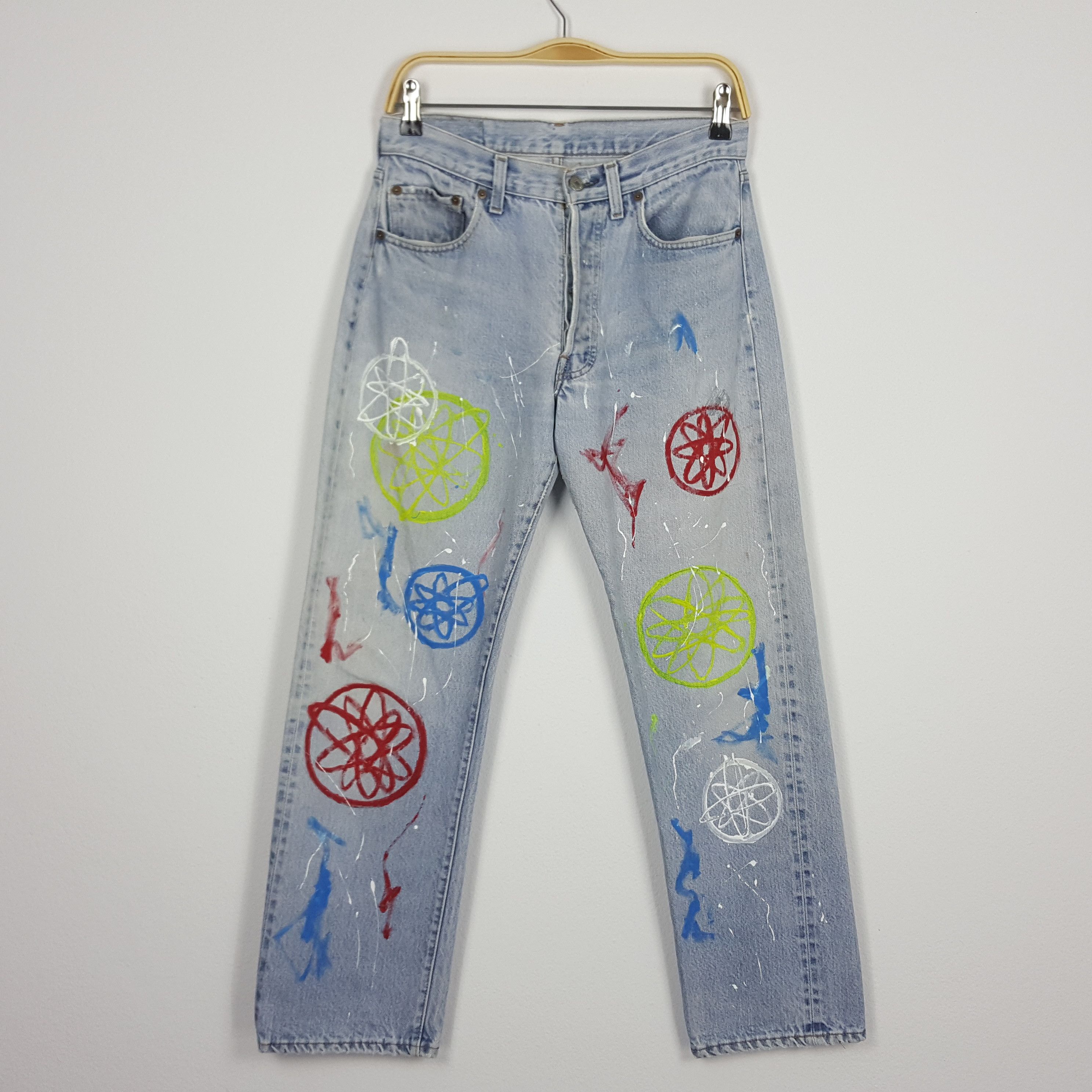 Levi's × Vintage Vintage 90's Levi’s 501 red line custom futura design jeans Size US 29 - 1 Thumbnail