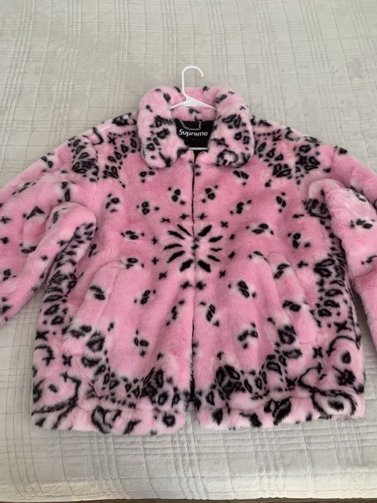 image of Supreme Bandana Faux Fur Bomber Jacket Pink, Men's (Size Large)