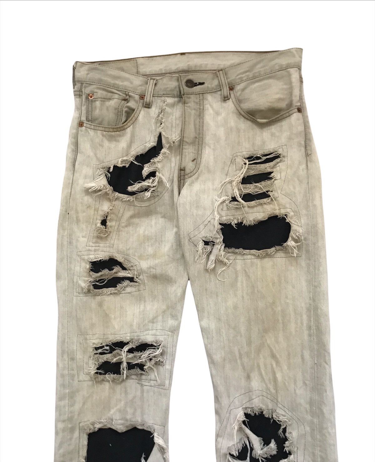 Levi's × Levi's Vintage Clothing LEVIS 505 DISTRESSED PATCHWORK STYLE JEANS Size US 32 / EU 48 - 2 Thumbnail