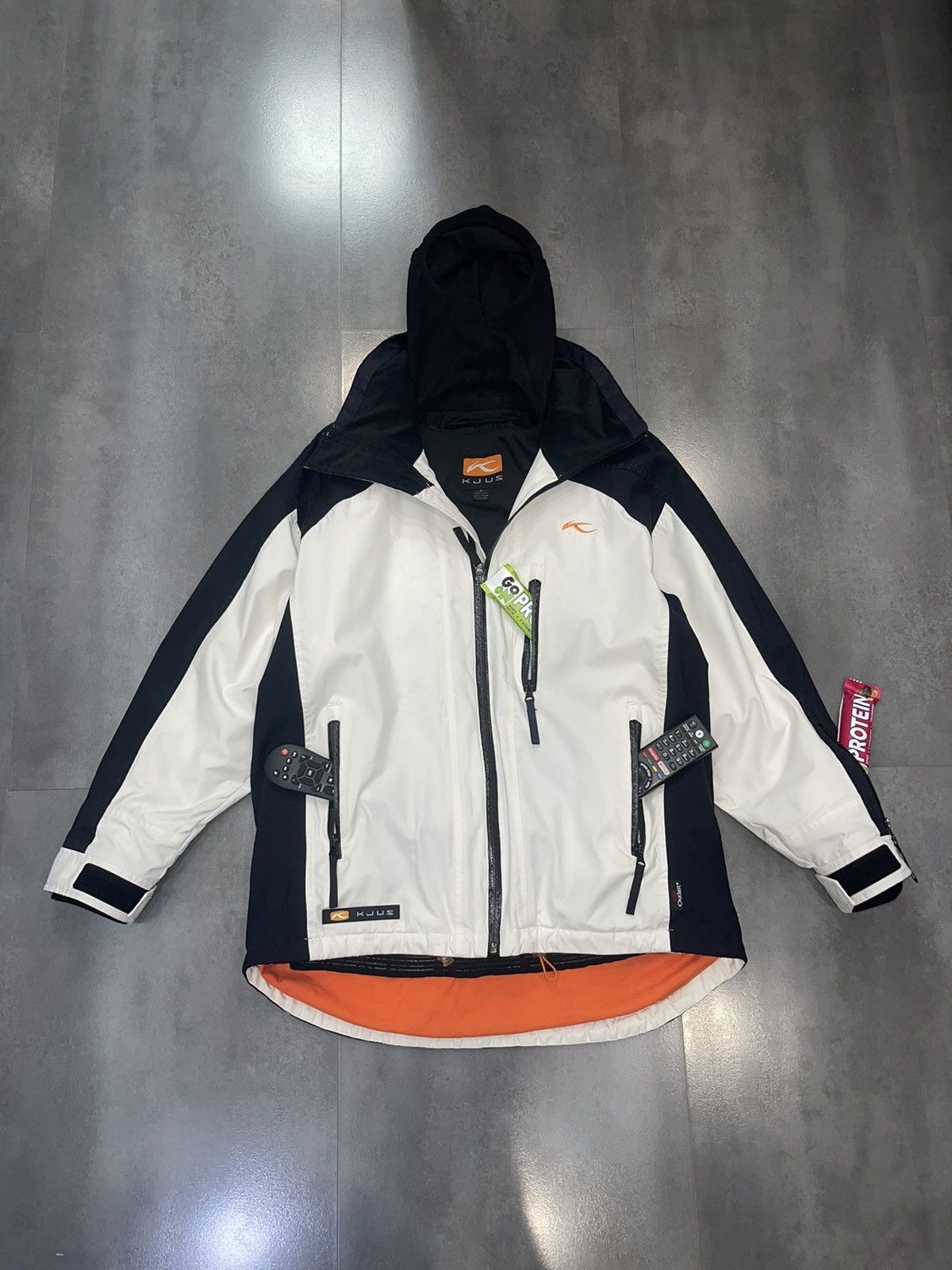 image of Kjus Systems Storm Hood Technical Two Tone Ski Parka in Black White, Men's (Size Large)