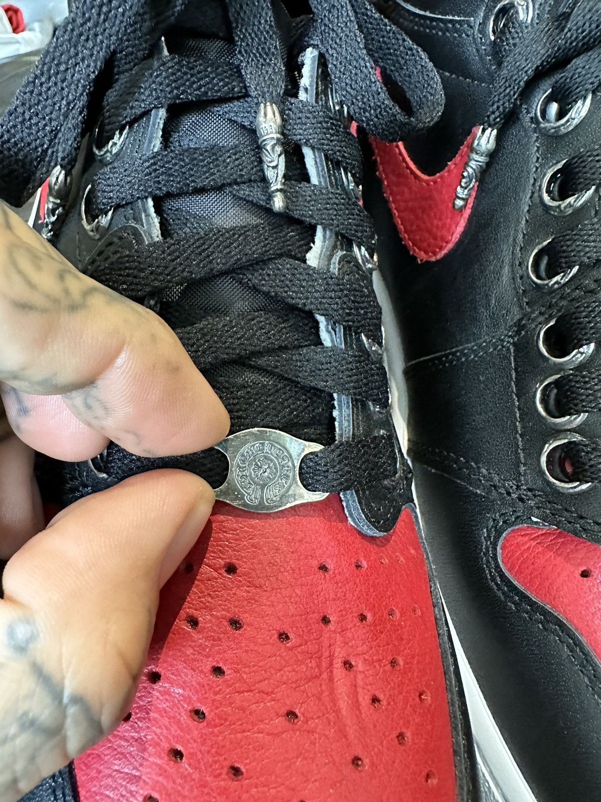 Chrome Hearts Chrome Hearts x Jordan 1 BRED Sneakers NEW SZ13 4Gseller Size US 13 / EU 46 - 14 Thumbnail