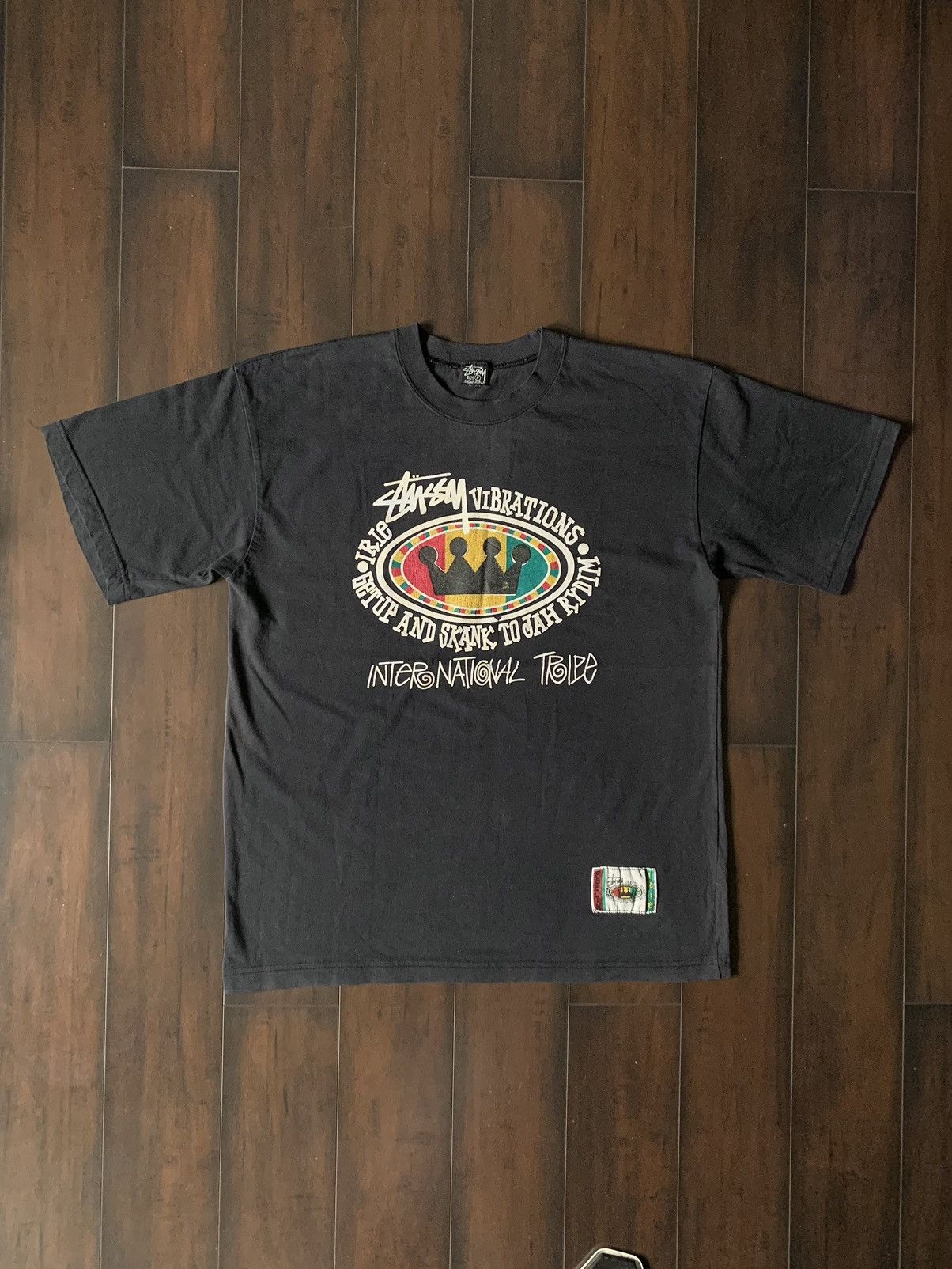 image of Stussy Rasta Crown T-Shirt - Black, Men's (Size Large)