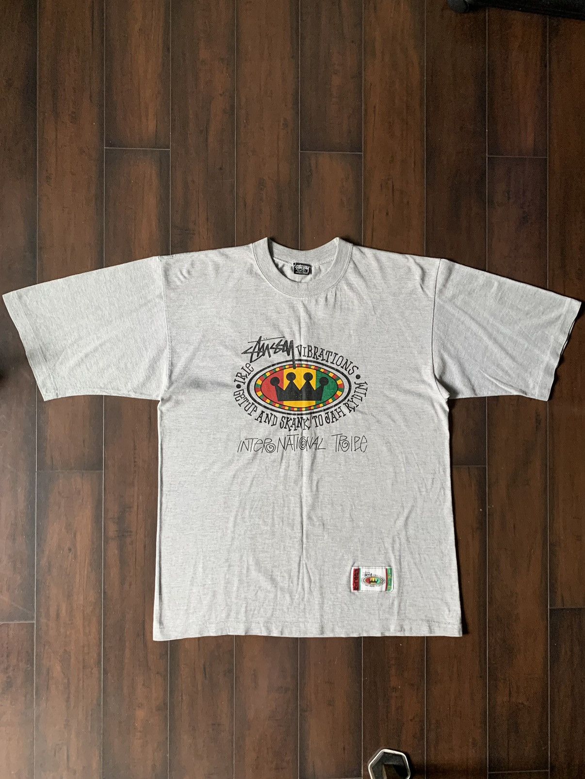 image of Stussy Rasta Crown T-Shirt - Grey, Men's (Size Large)