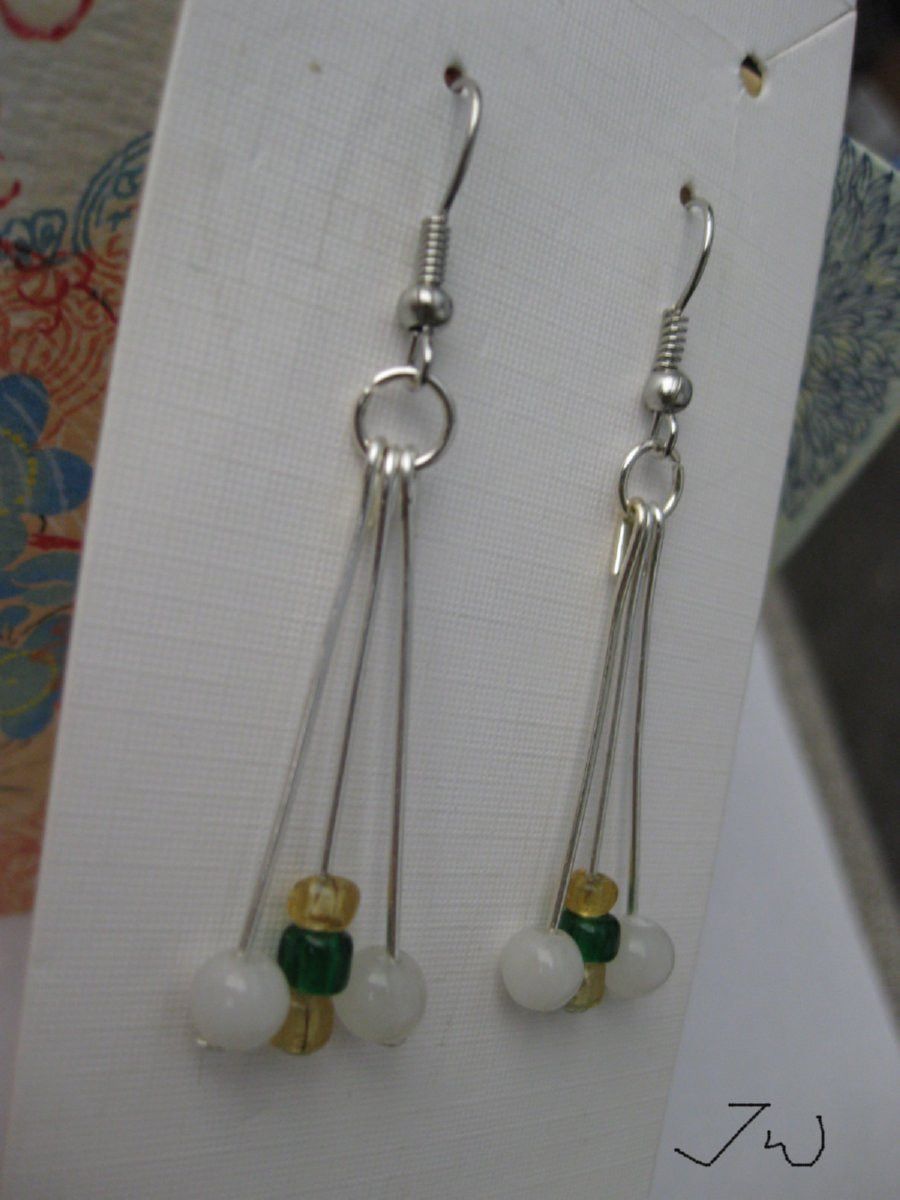Handmade Jade and Crystal Stainless Steel Dangle Earrings Size ONE SIZE - 2 Thumbnail