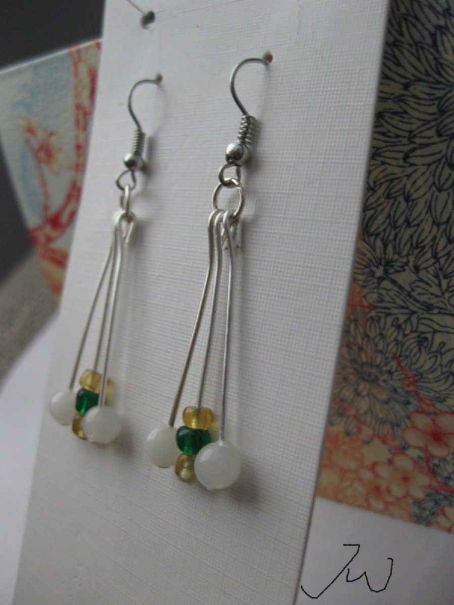 Handmade Jade and Crystal Stainless Steel Dangle Earrings Size ONE SIZE - 3 Thumbnail