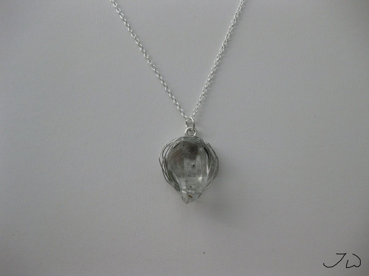 Jewelry Clear Quartz Stone Chain necklace with silver wire Size ONE SIZE - 1 Thumbnail